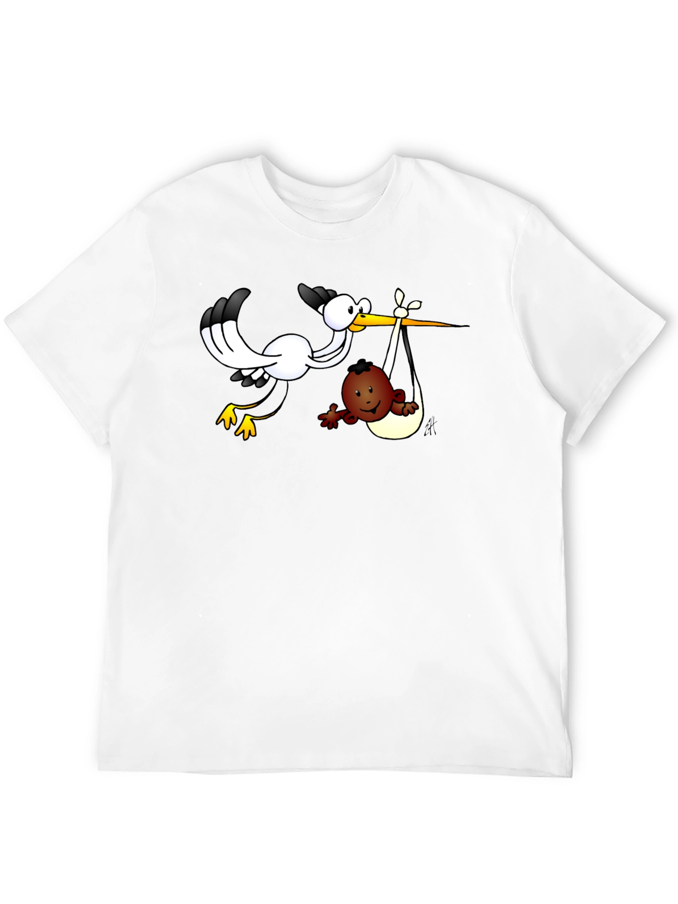 Stork Delivering Baby T-Shirt - Black Cotton Tee