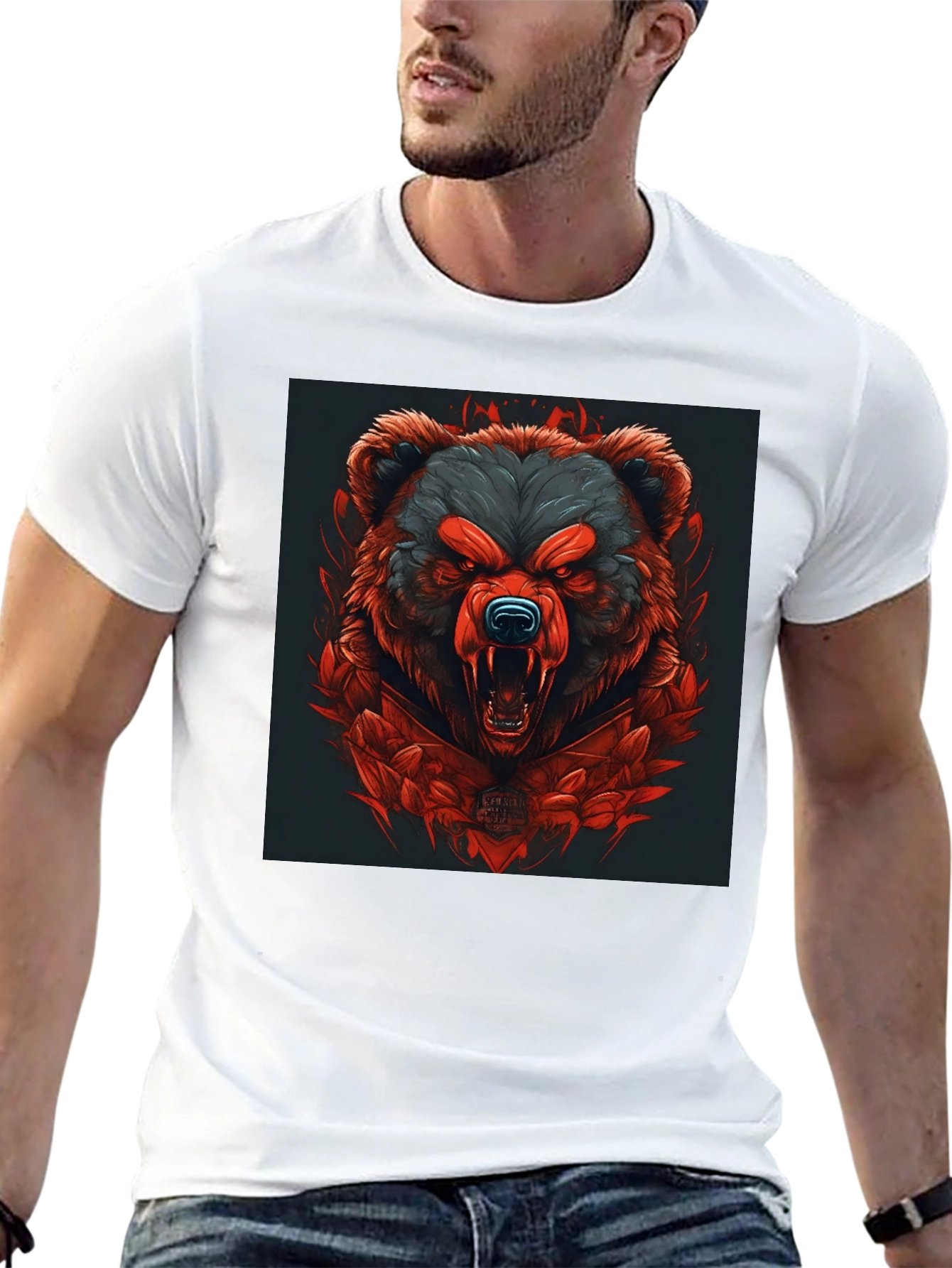 Raging Bear Graphic Tee - Black Cotton T-Shirt