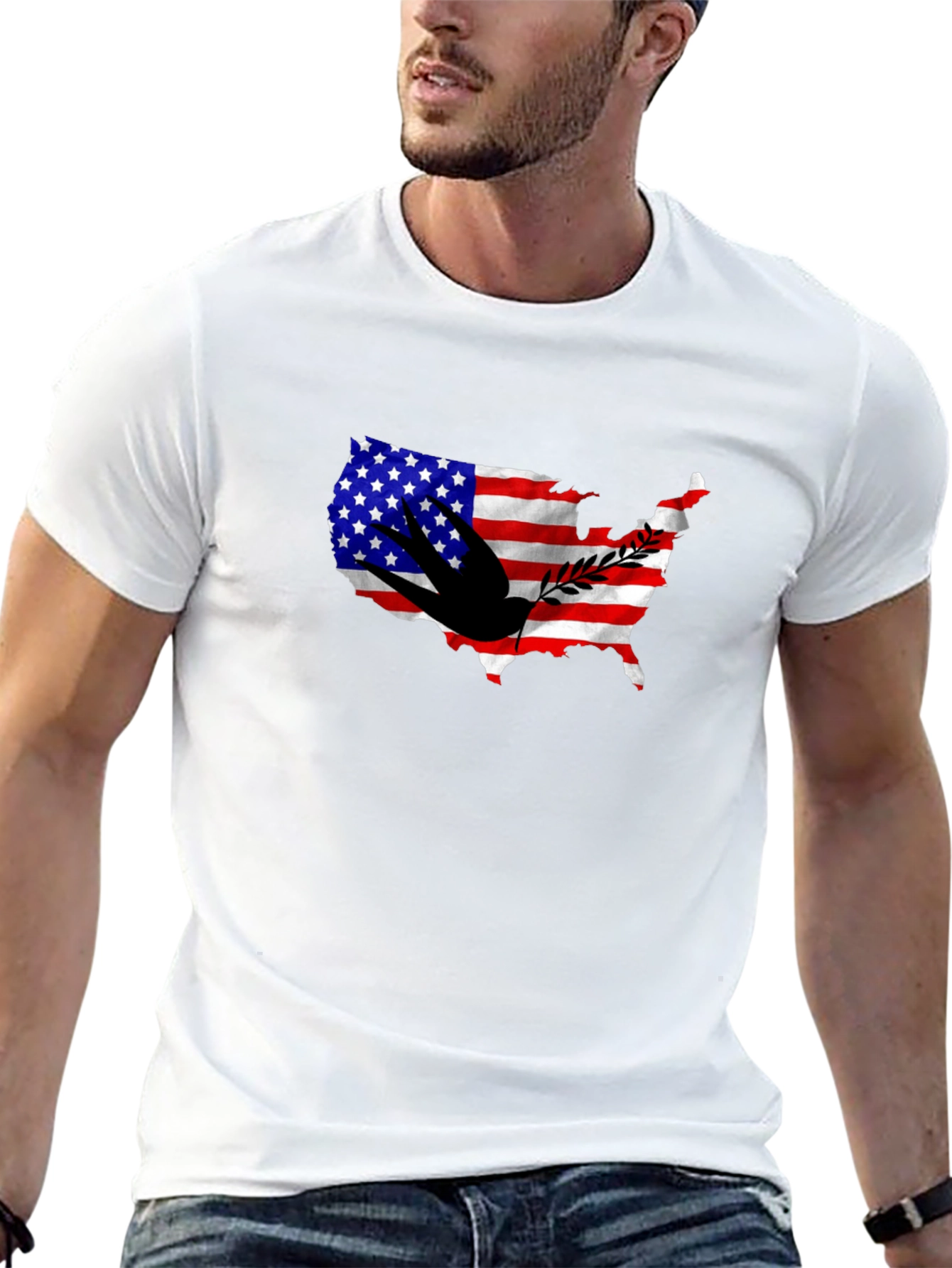 USA Flag Dove Graphic Print T-Shirt