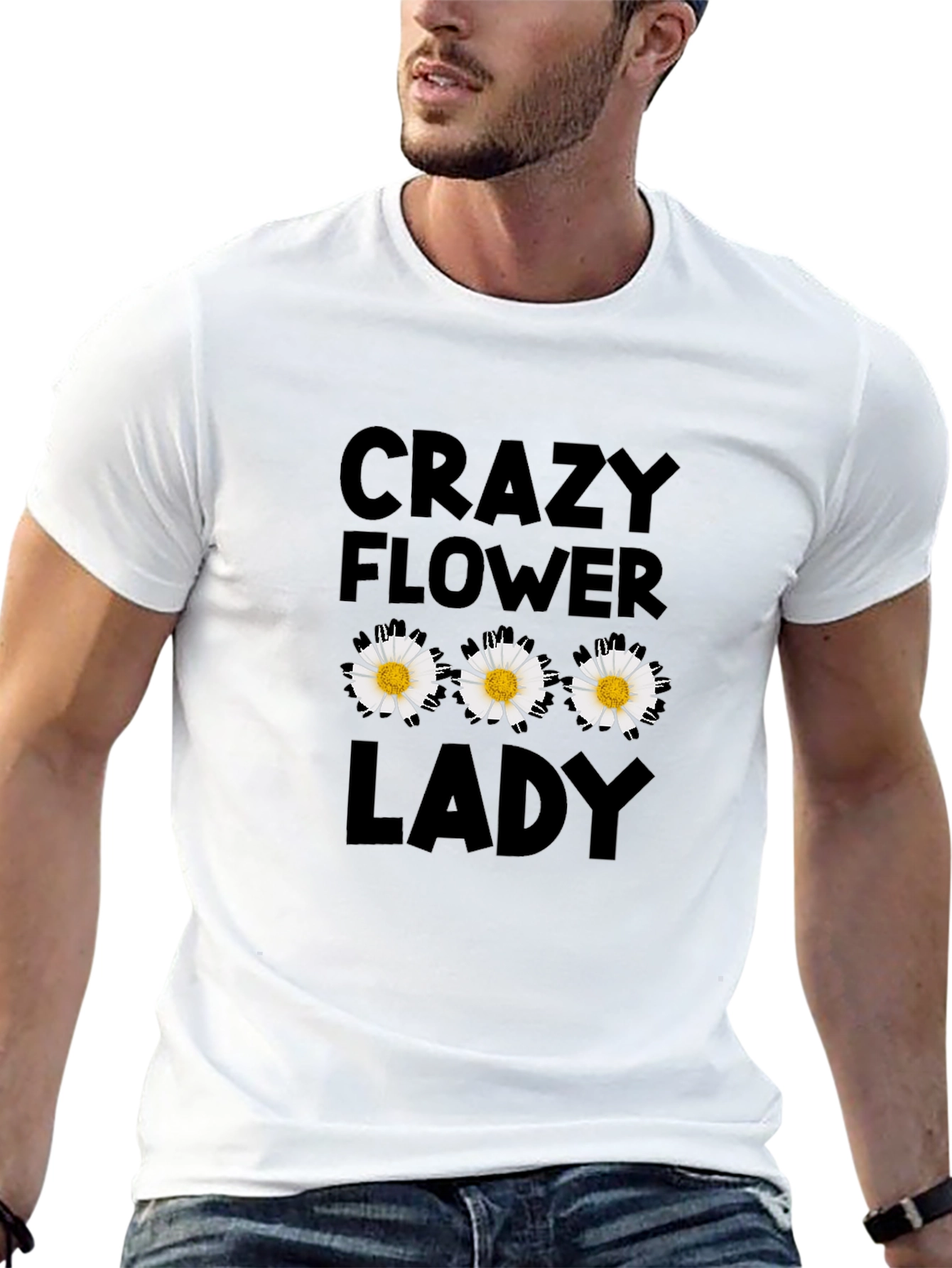 Crazy Flower Lady Black T-Shirt