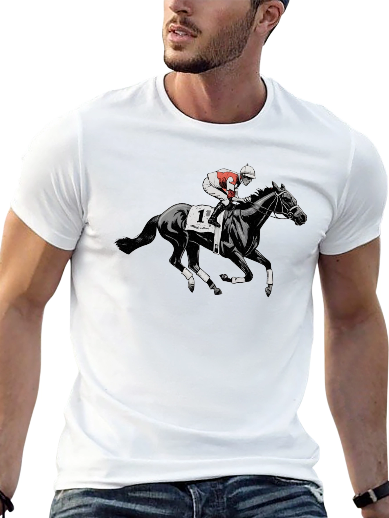 Horse Racing Graphic T-Shirt - Black