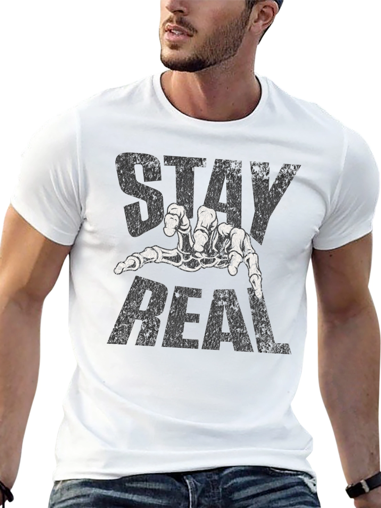 Stay Real Skeleton Hand Black T-Shirt