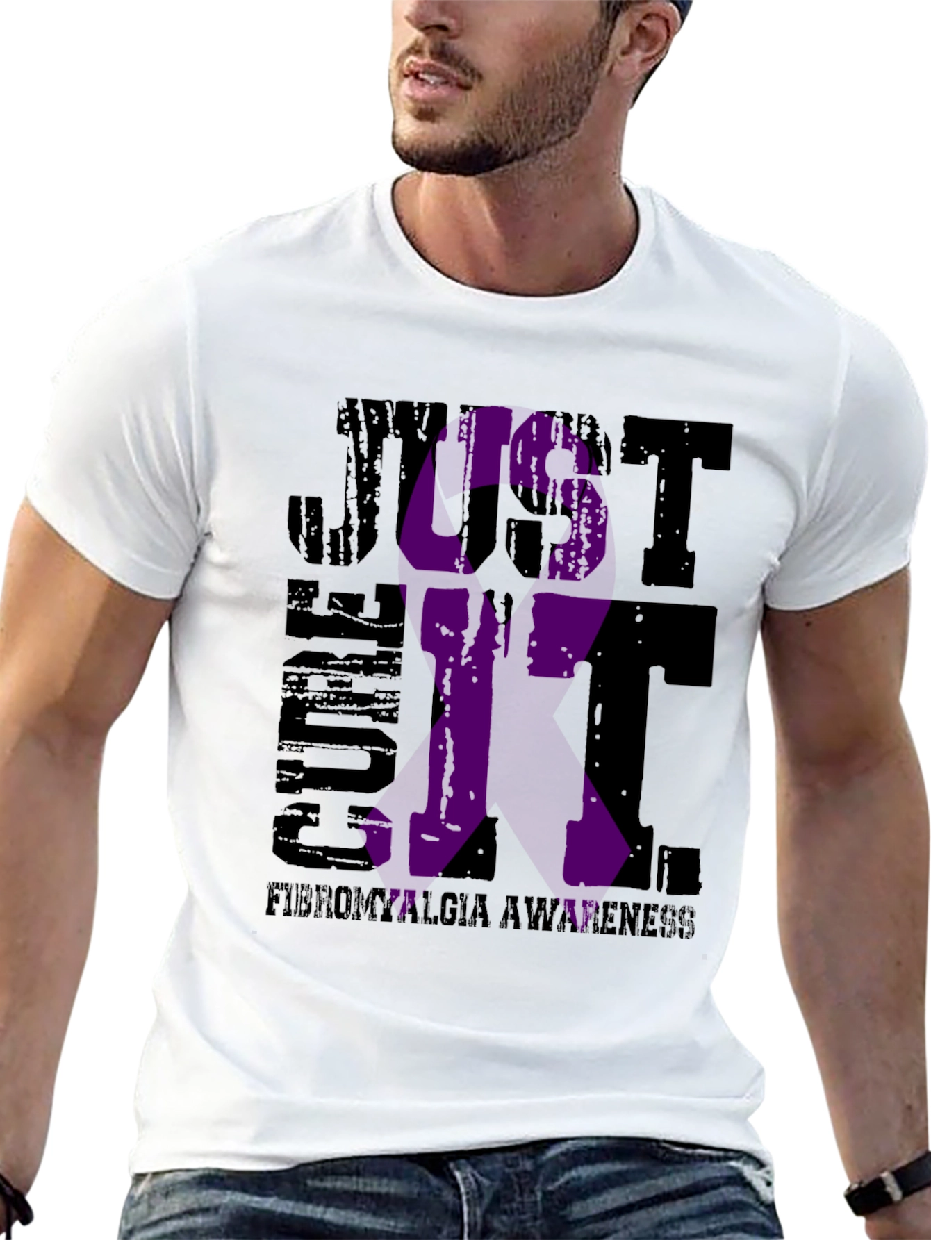 Fibromyalgia Awareness T-Shirt - Just Cure It Ribbon