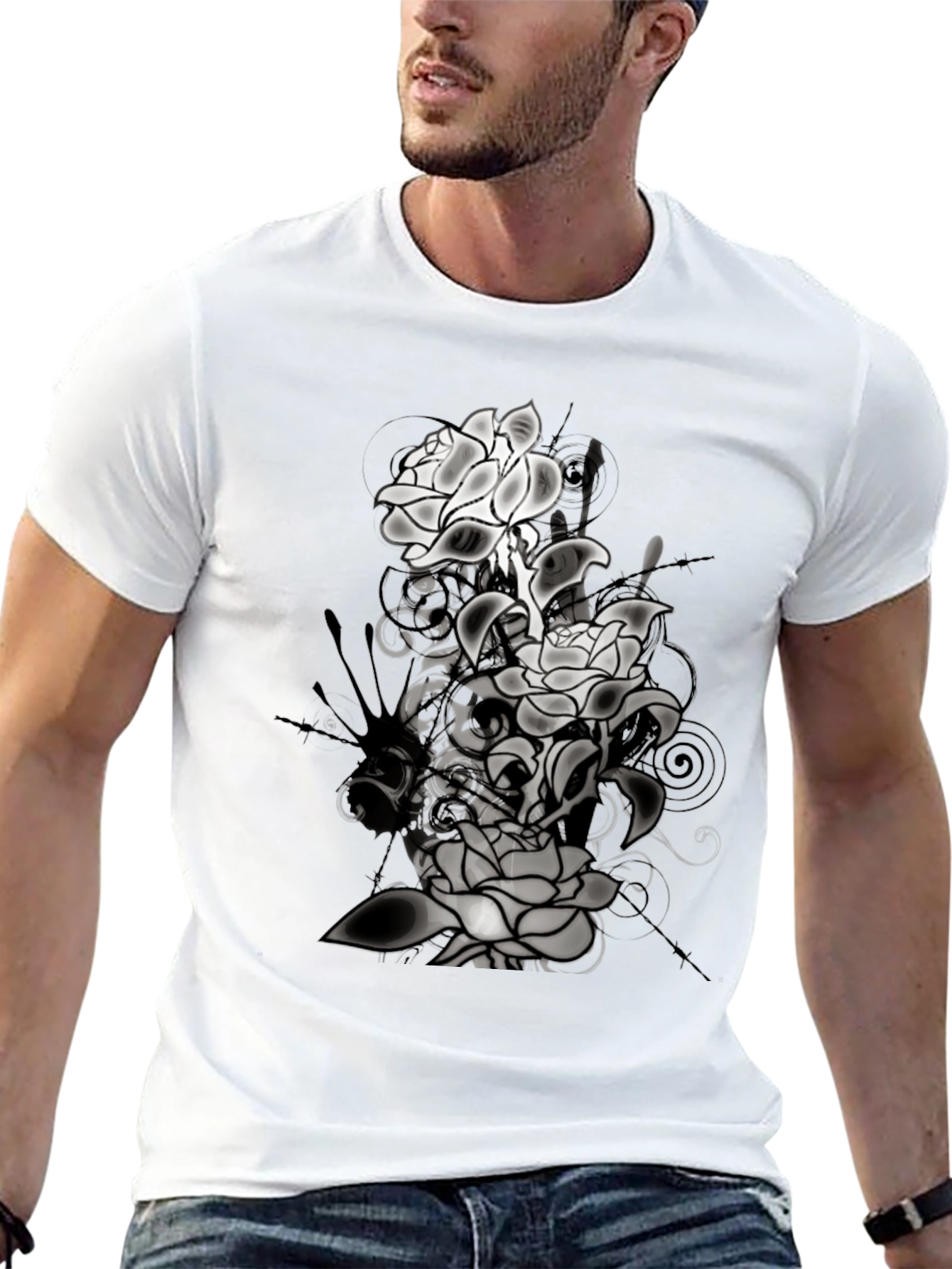 Floral Graphic T-Shirt - Mens Black Tee