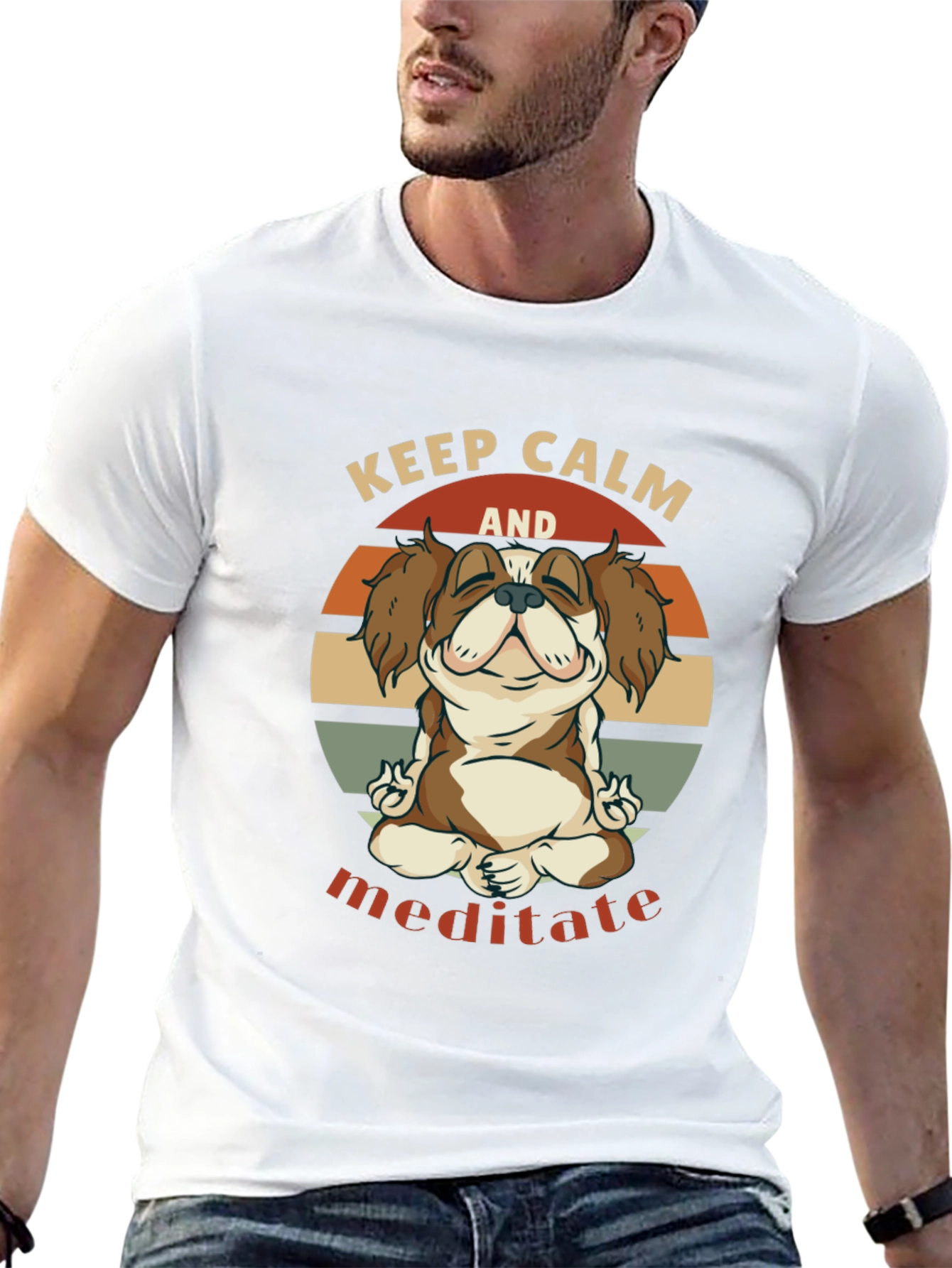 Keep Calm Meditate Dog Graphic T-Shirt