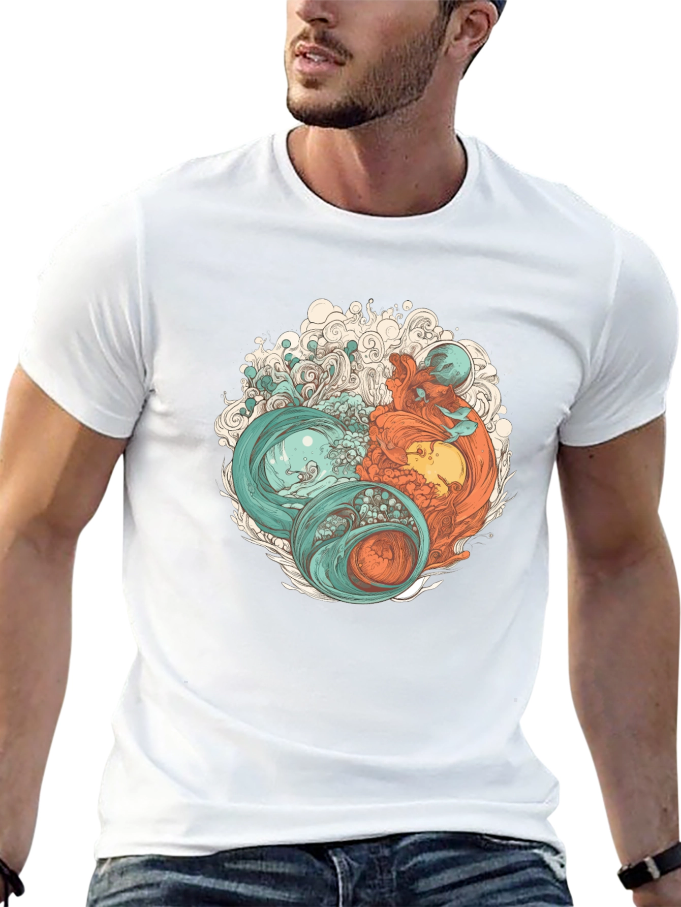 Yin Yang Sea Graphic Tee - Soft Cotton Blend