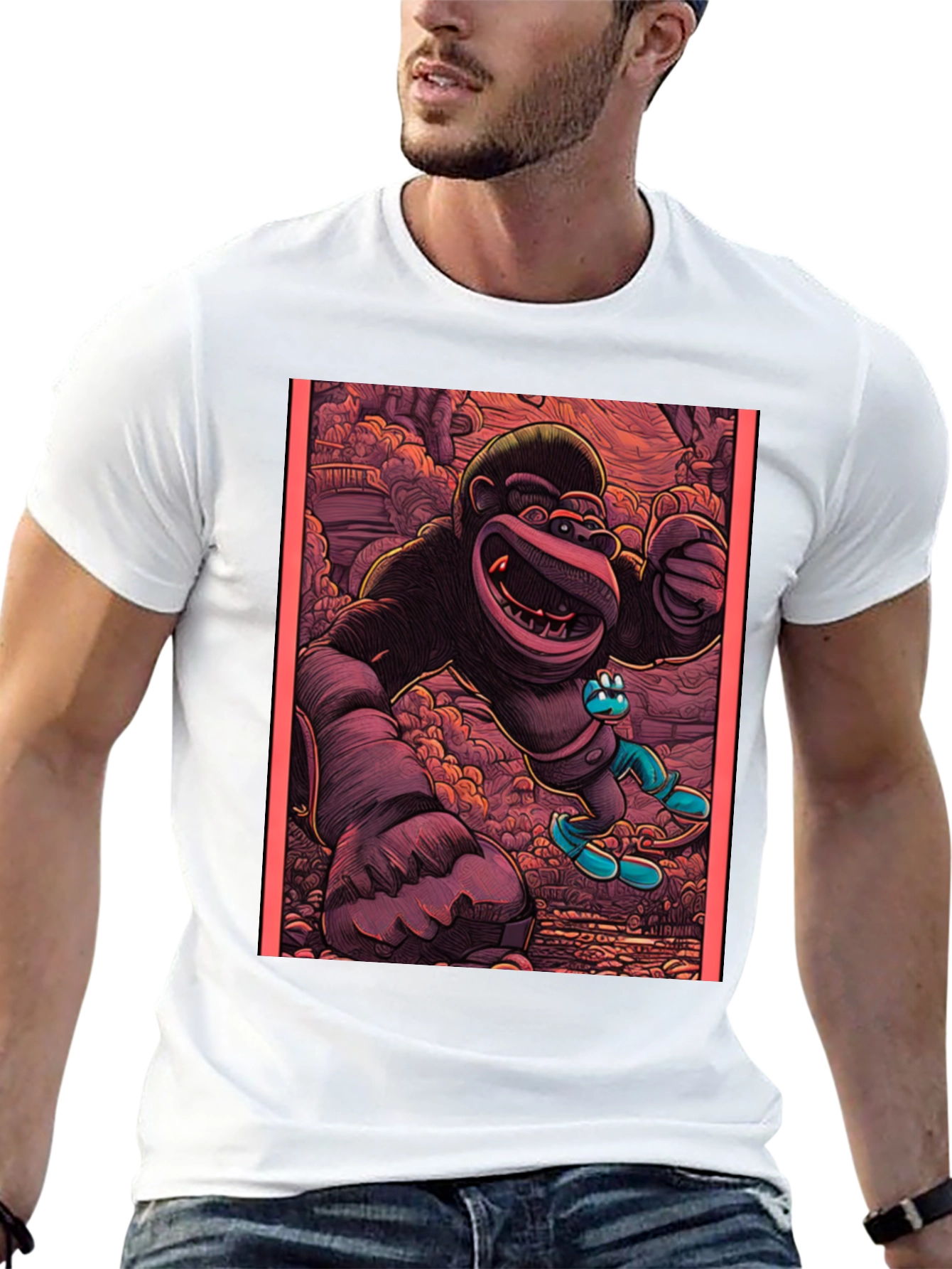 Cartoon Gorilla Graphic Tee - Black