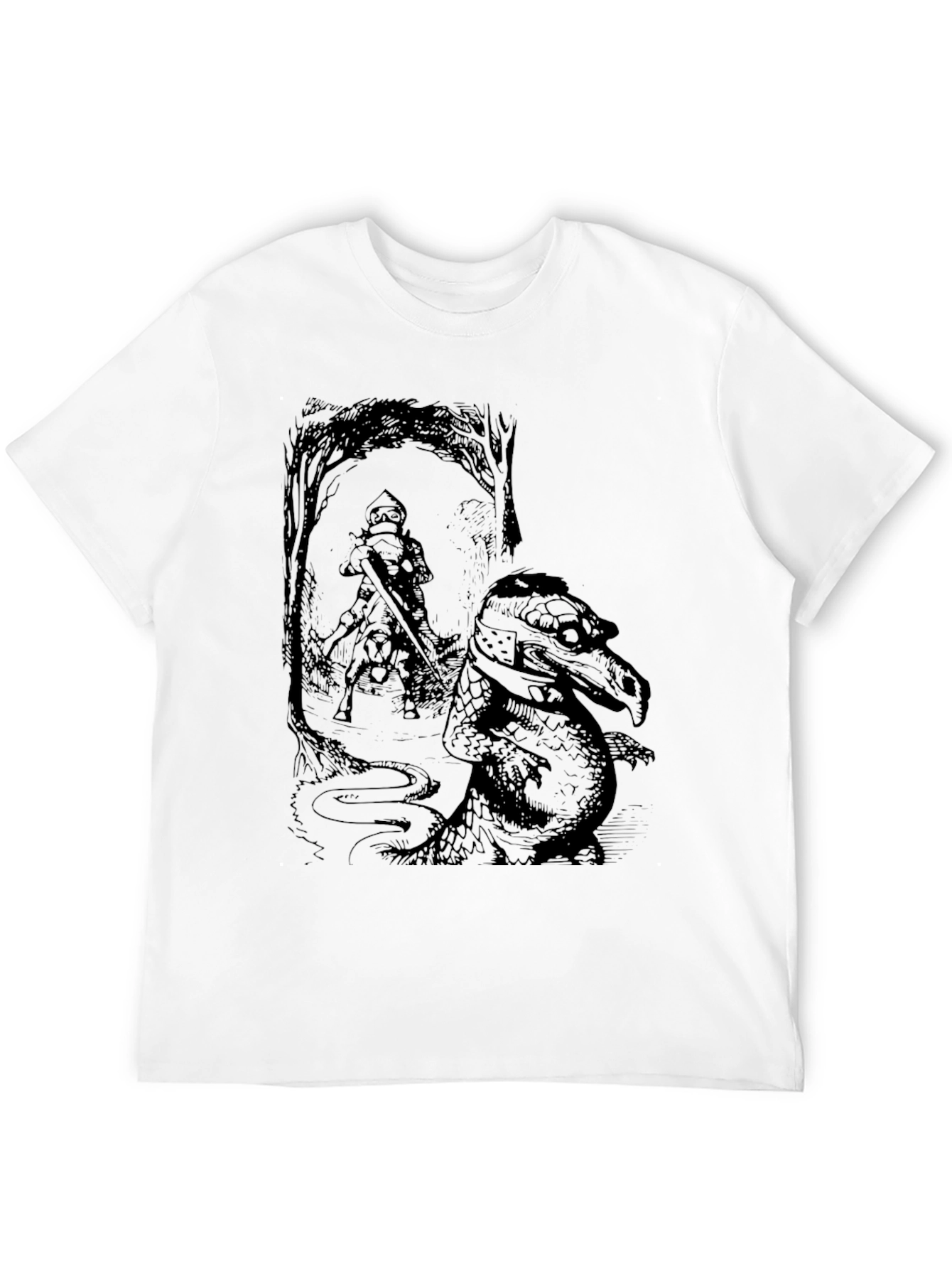 Knight & Dragon Graphic Tee - Black Cotton