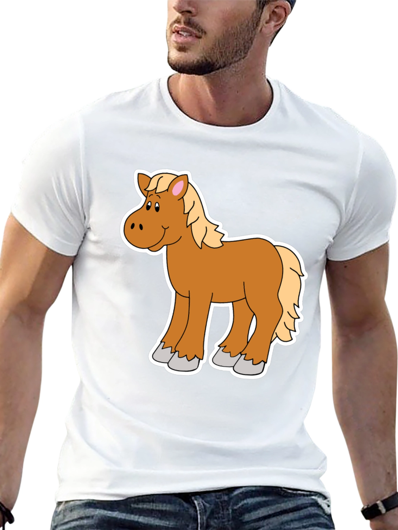 Cartoon Horse Graphic Tee - Black Unisex Shirt
