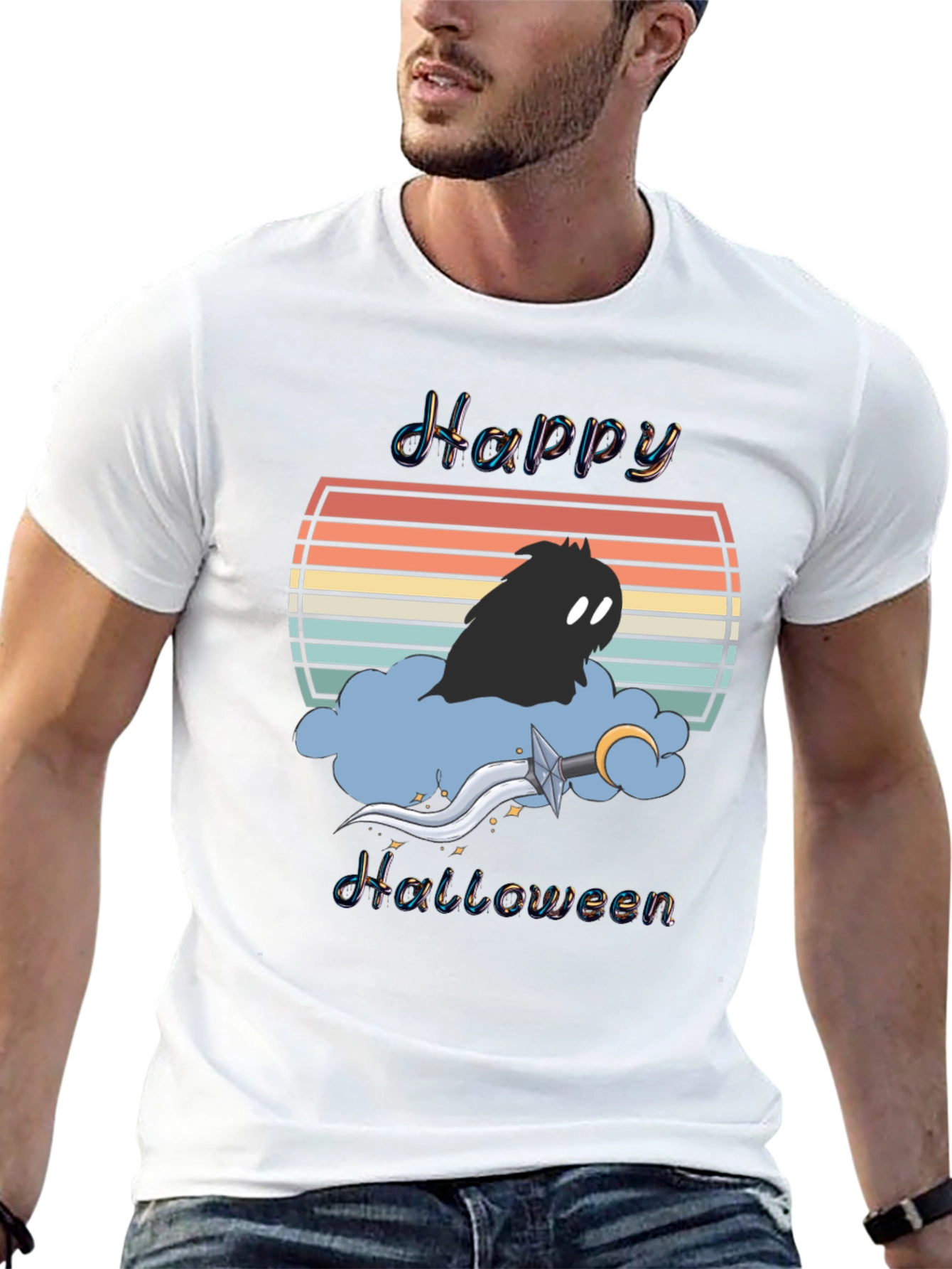 Happy Halloween T-Shirt - Retro Sunset Design