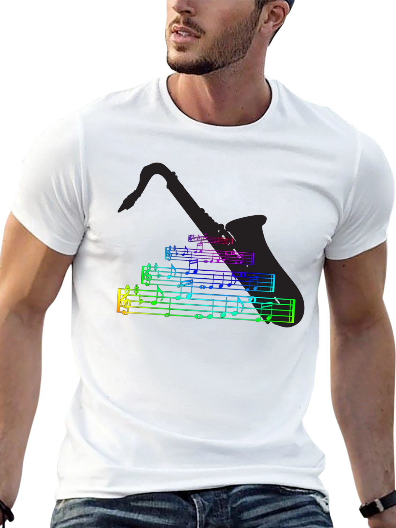 Music Notes Saxophone T-Shirt - Black Cotton Tee