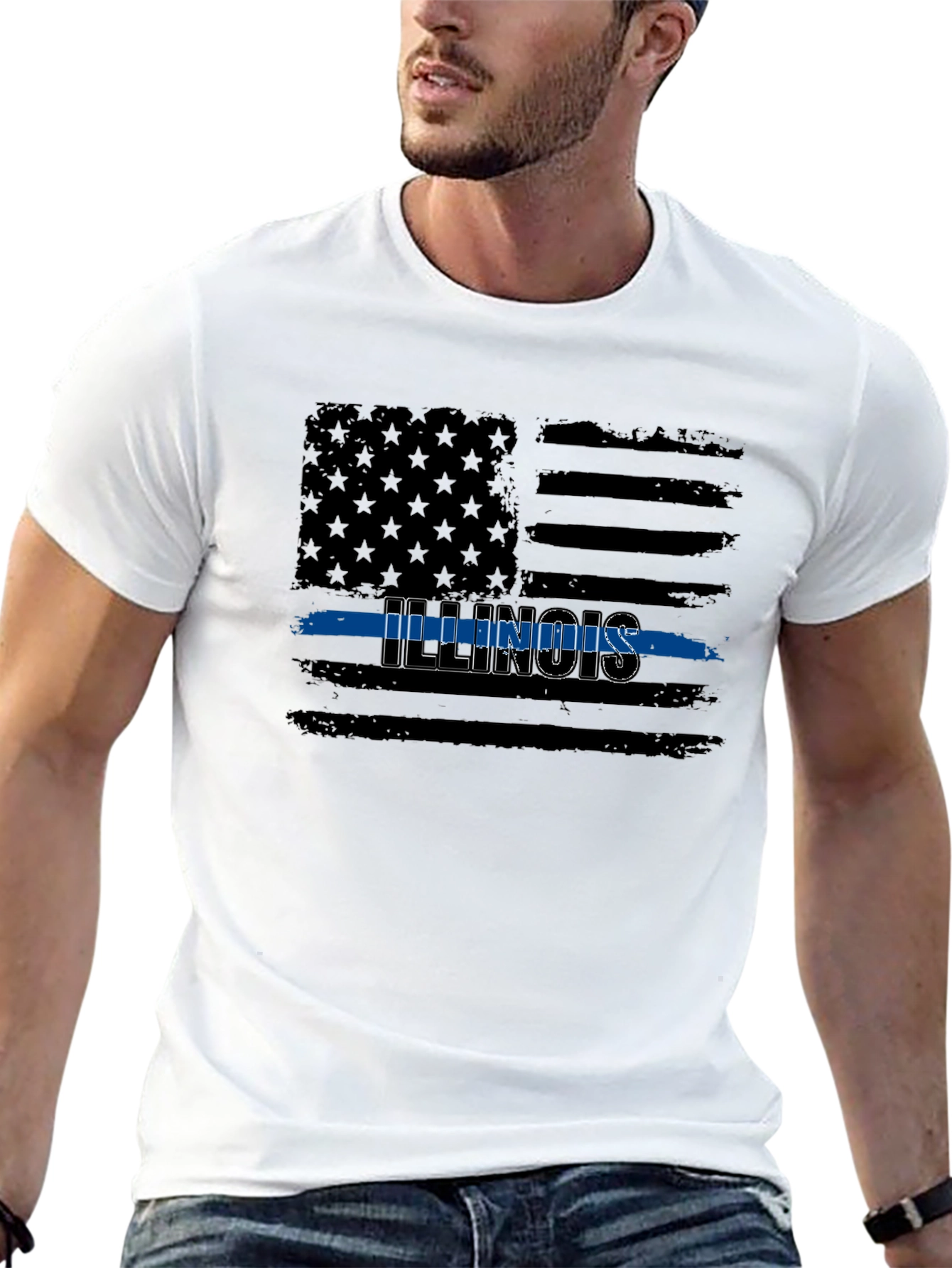 Illinois Thin Blue Line American Flag Graphic T-Shirt