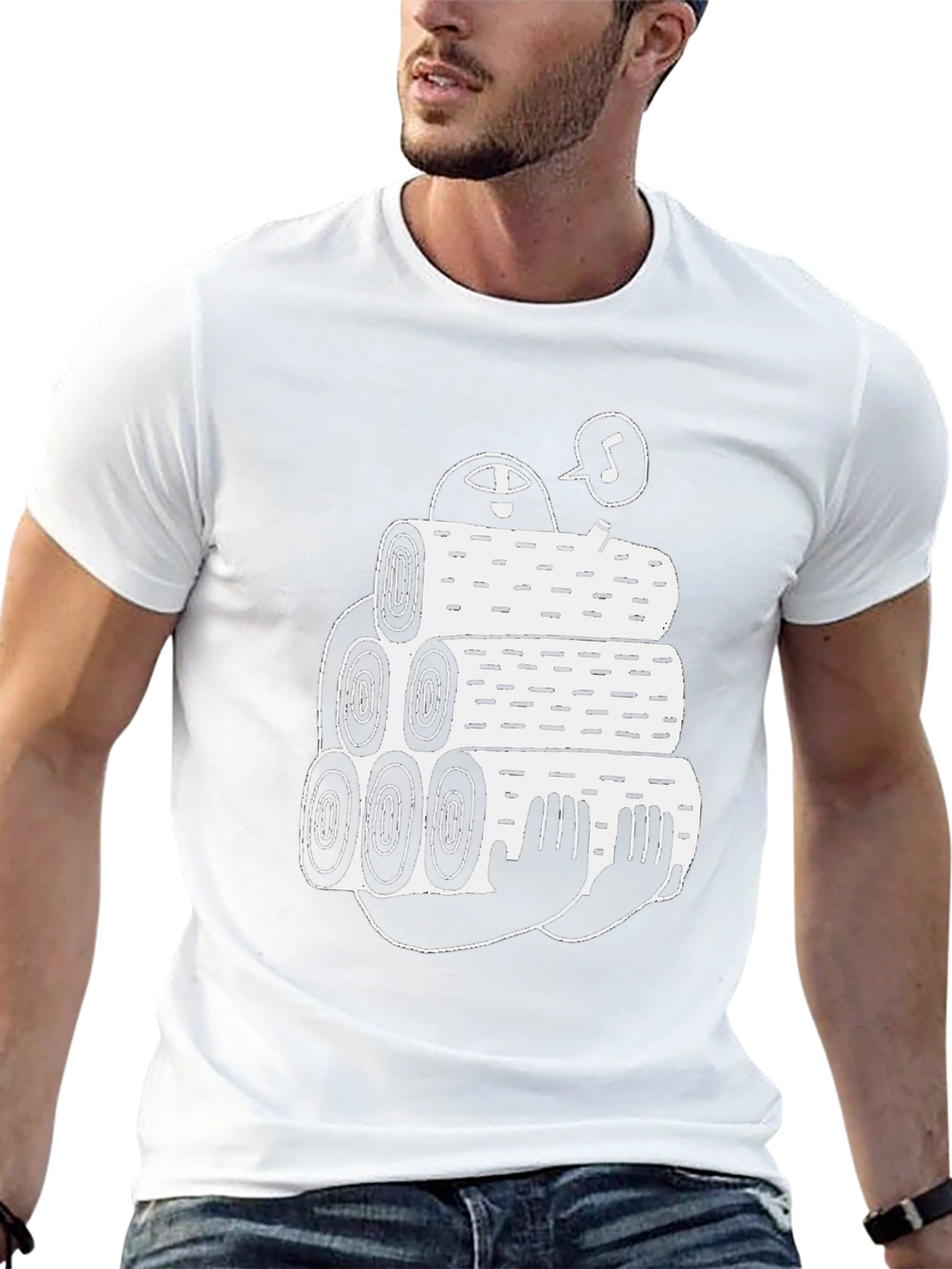 Black Tee with Funny Lumberjack Log Pile Graphic