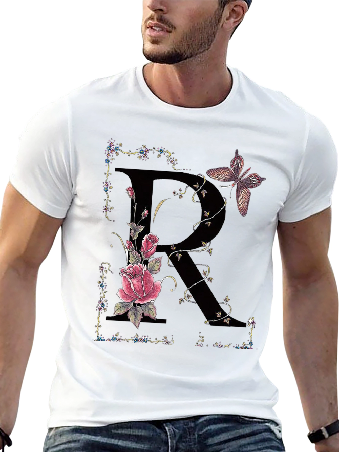 Floral Letter R Butterfly T-Shirt