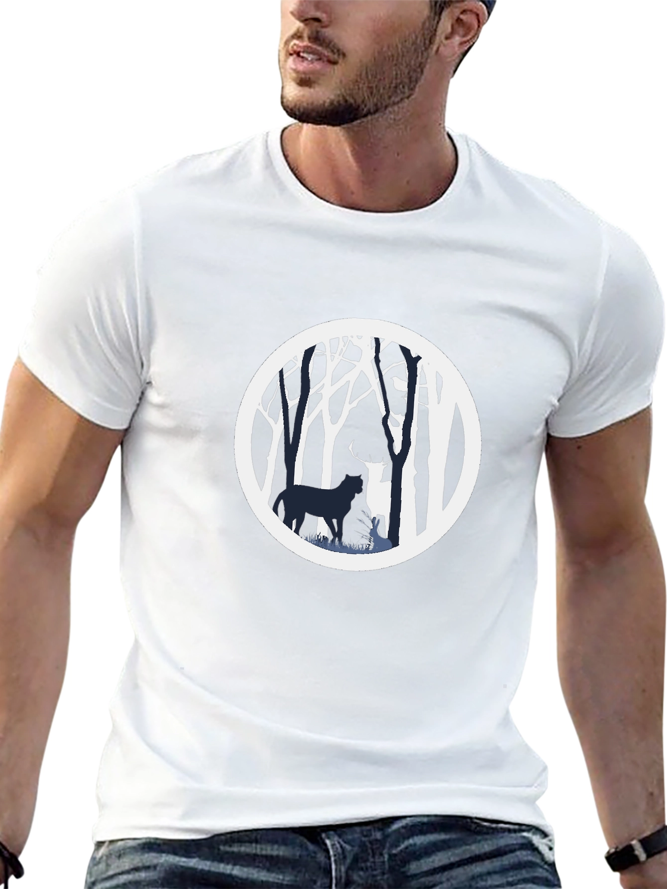 Nature Scene Graphic Tee - Black Cotton Blend