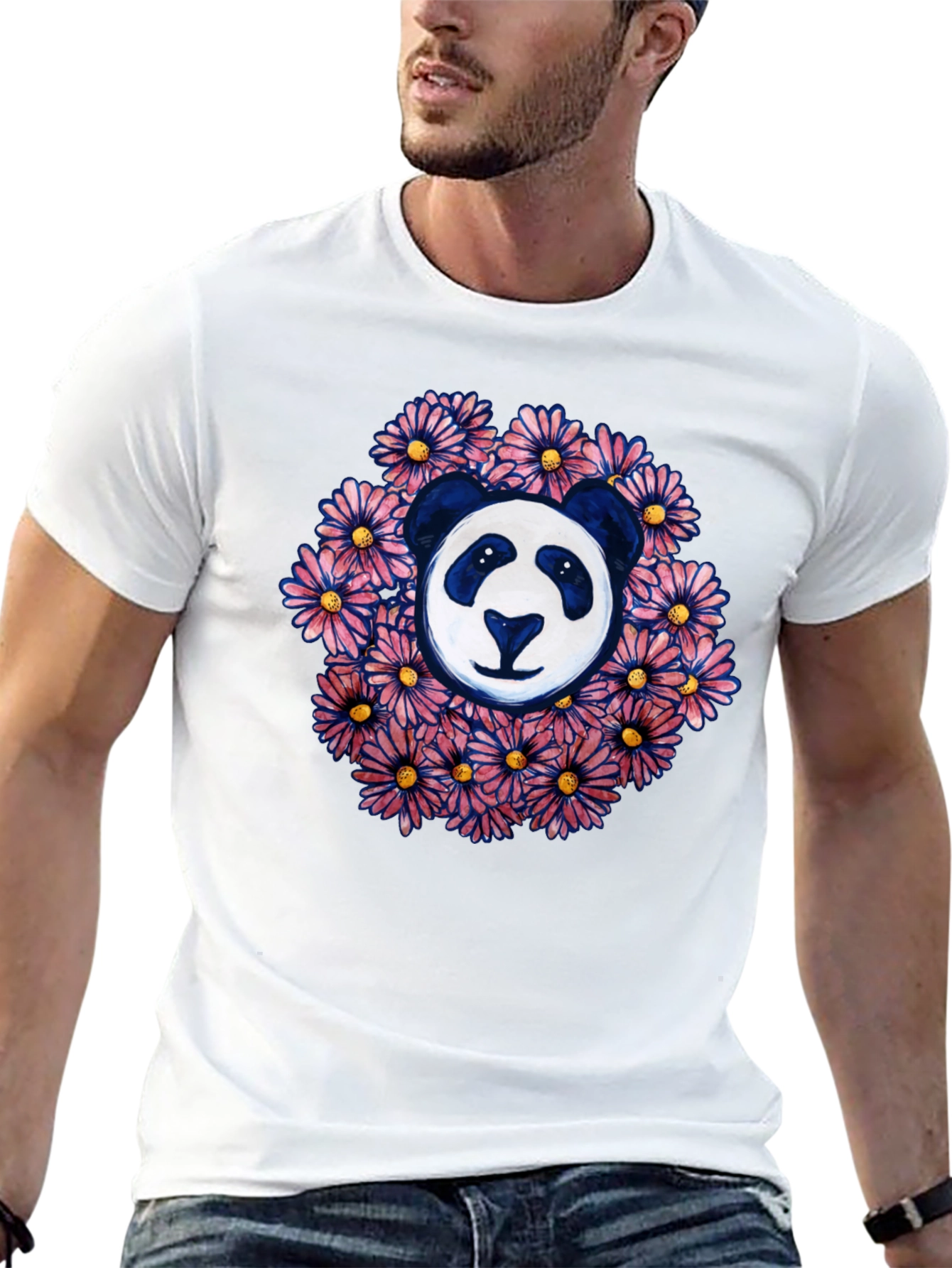 Panda Surrounded by Flowers Graphic T-Shirt