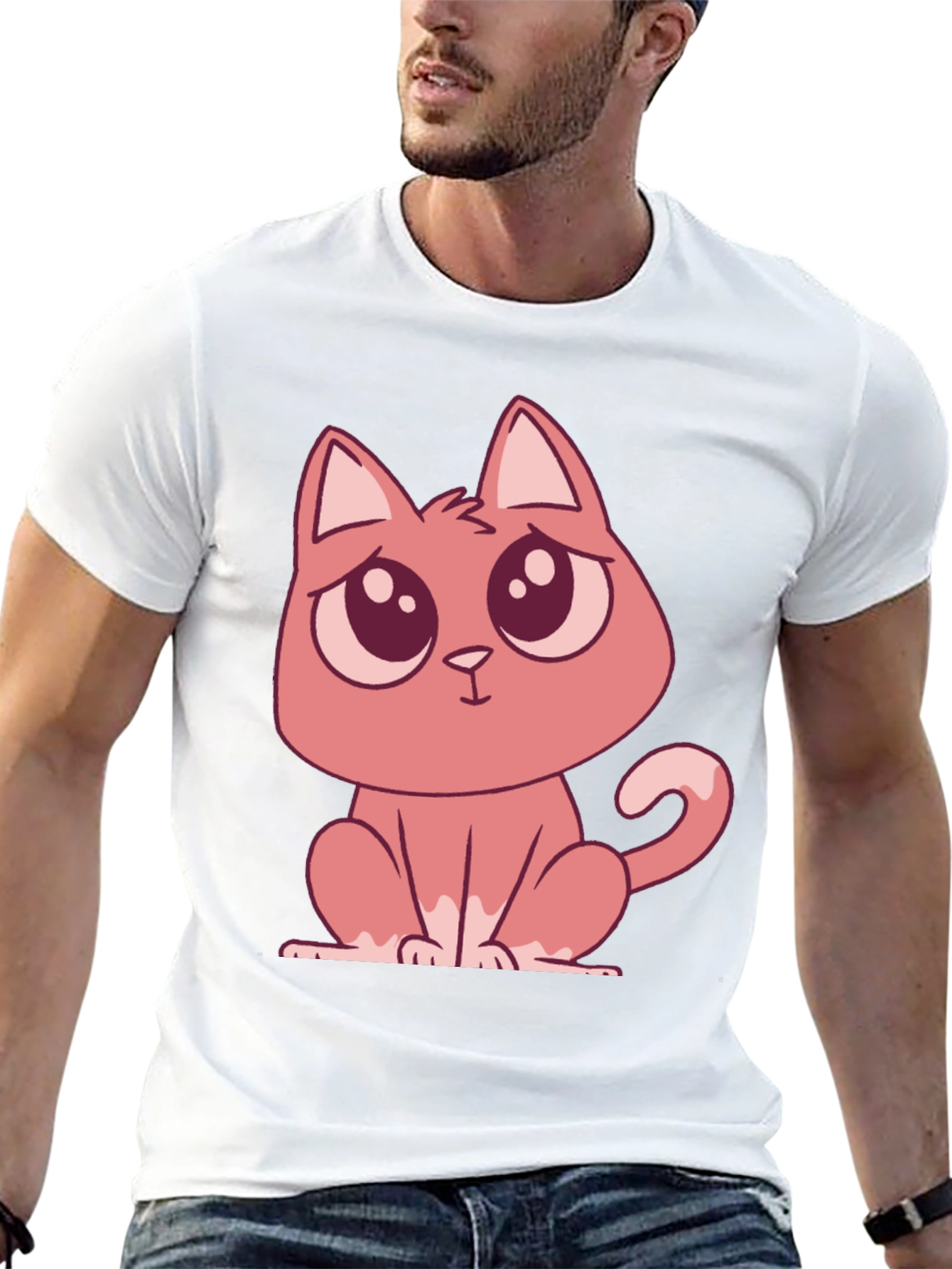 Cute Cartoon Cat Graphic Tee - Black T-Shirt