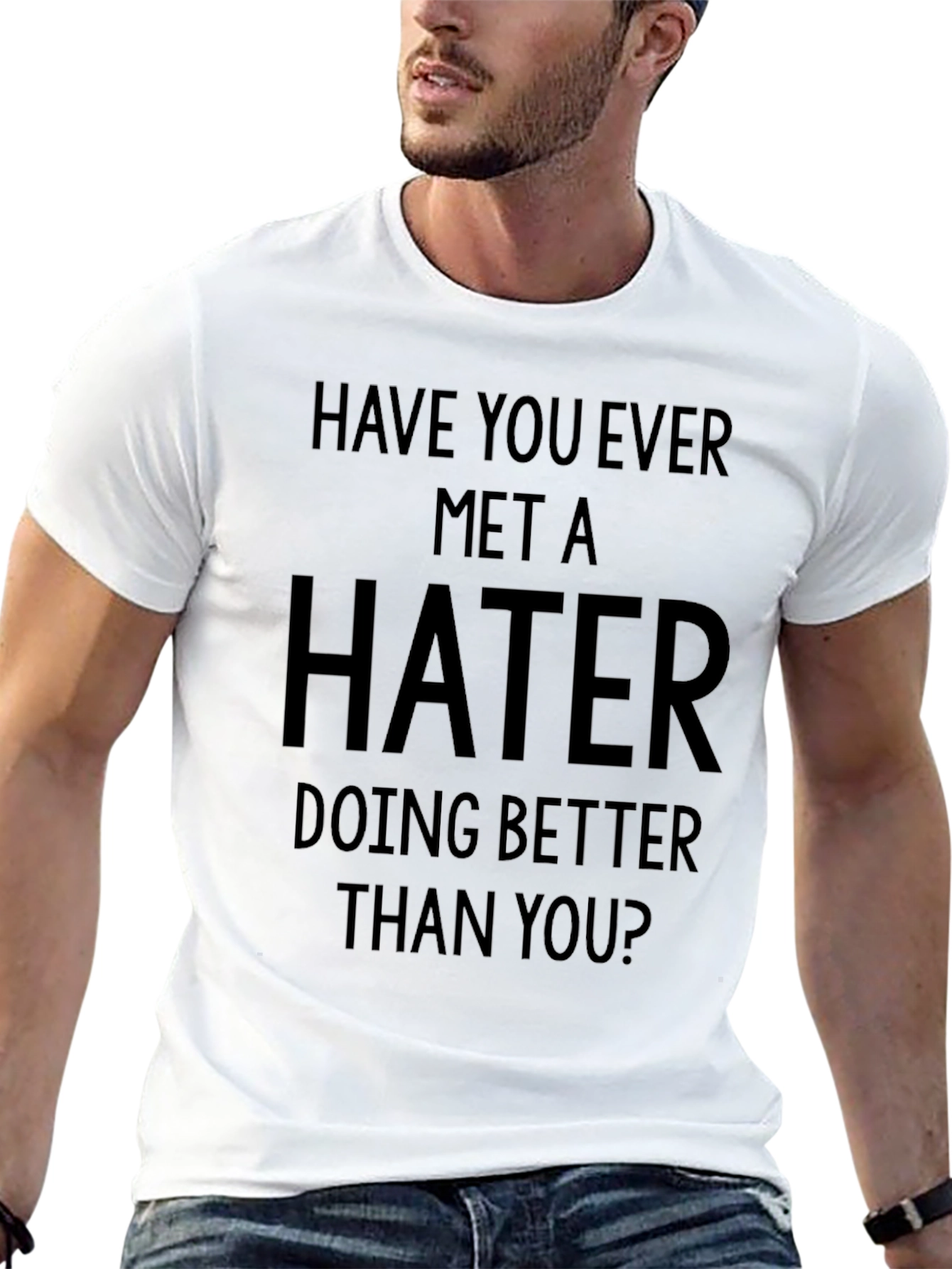 Hater Slogan Tee - Black Graphic Print Crewneck T-Shirt