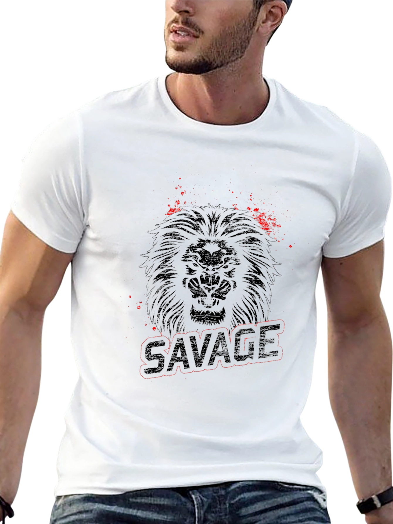 Savage Lion Graphic Print Black T-Shirt
