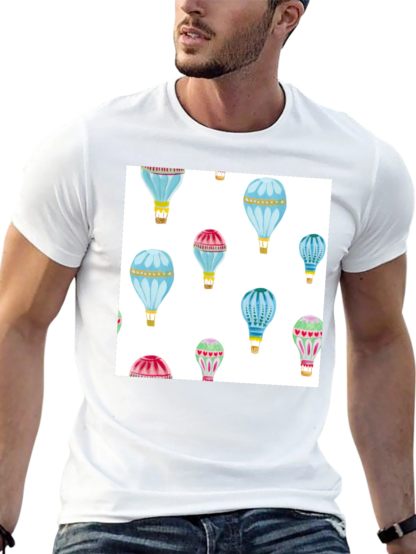 Hot Air Balloon Print Black T-Shirt