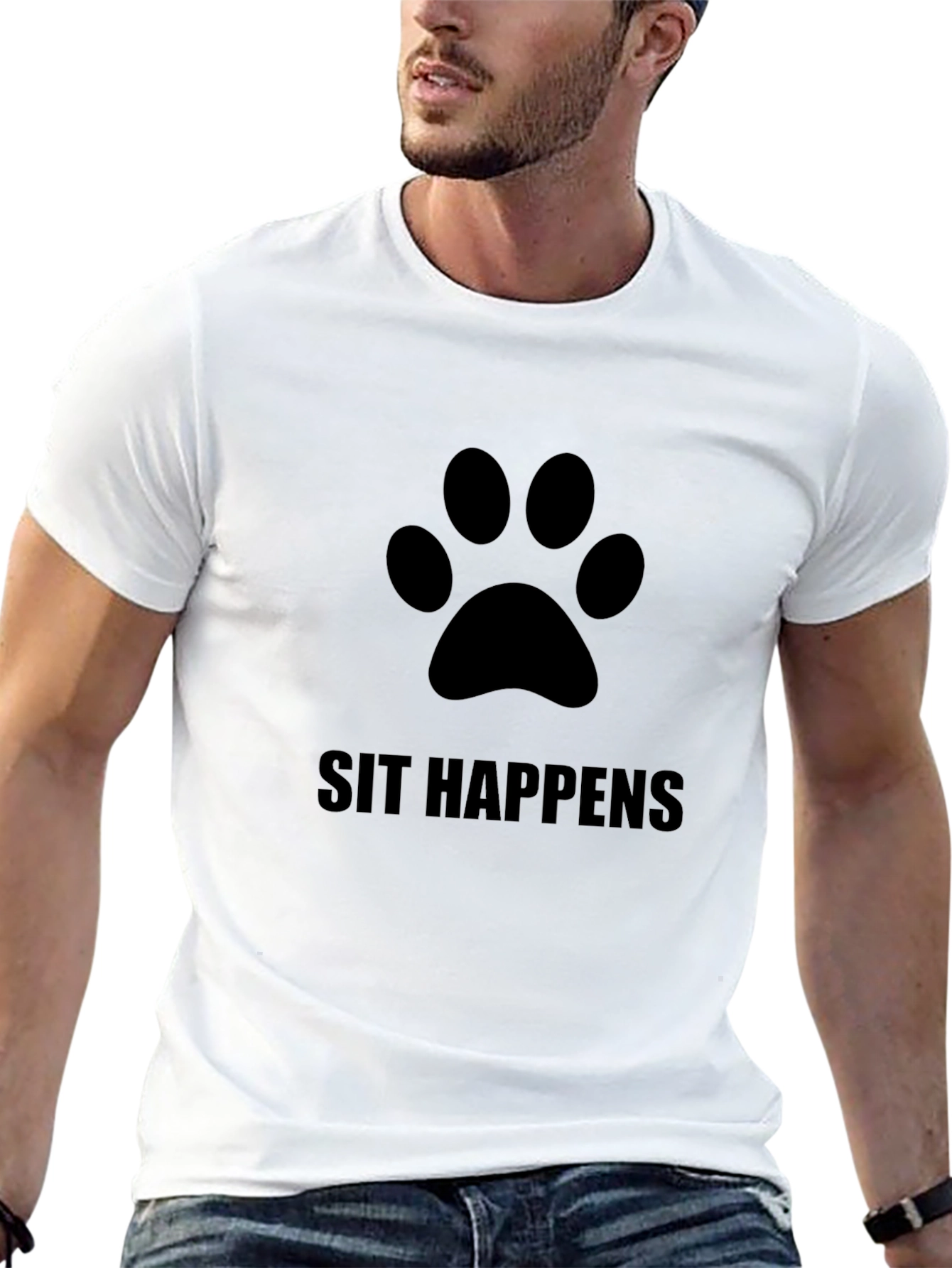 Sit Happens Paw Print Graphic Tee - Black