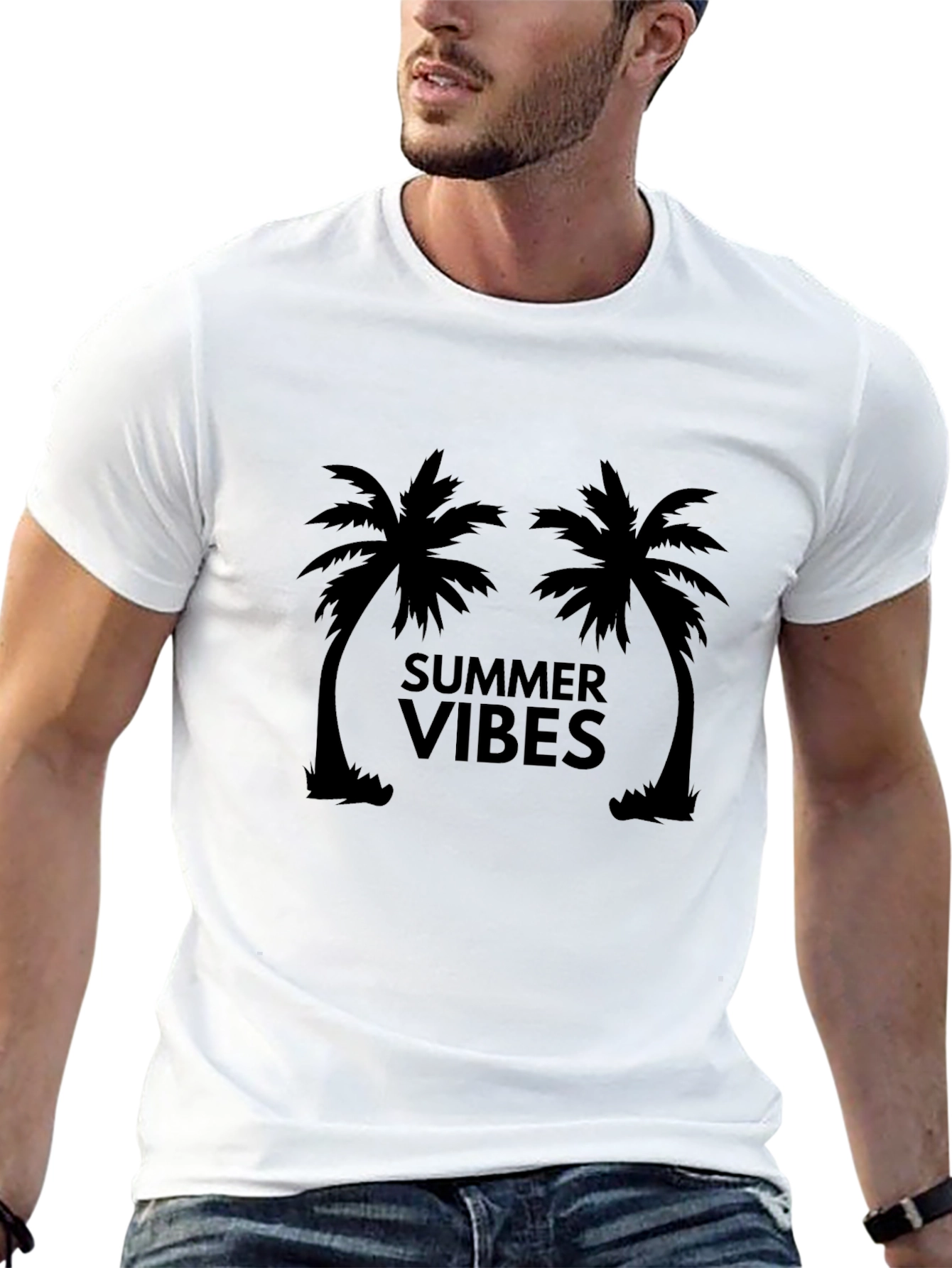 Summer Vibes Palm Tree Graphic Tee - Black