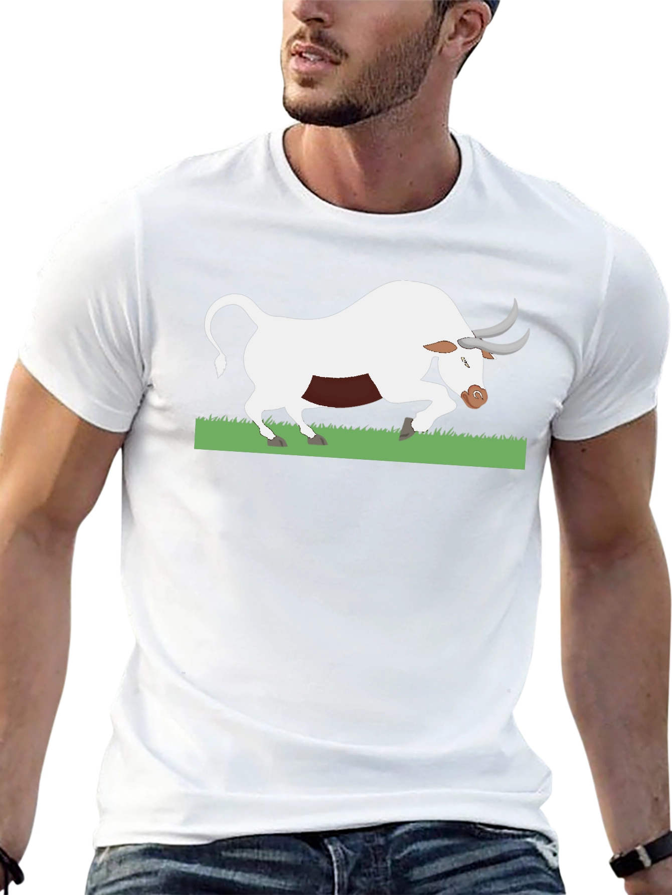 Black T-Shirt with White Bull Design