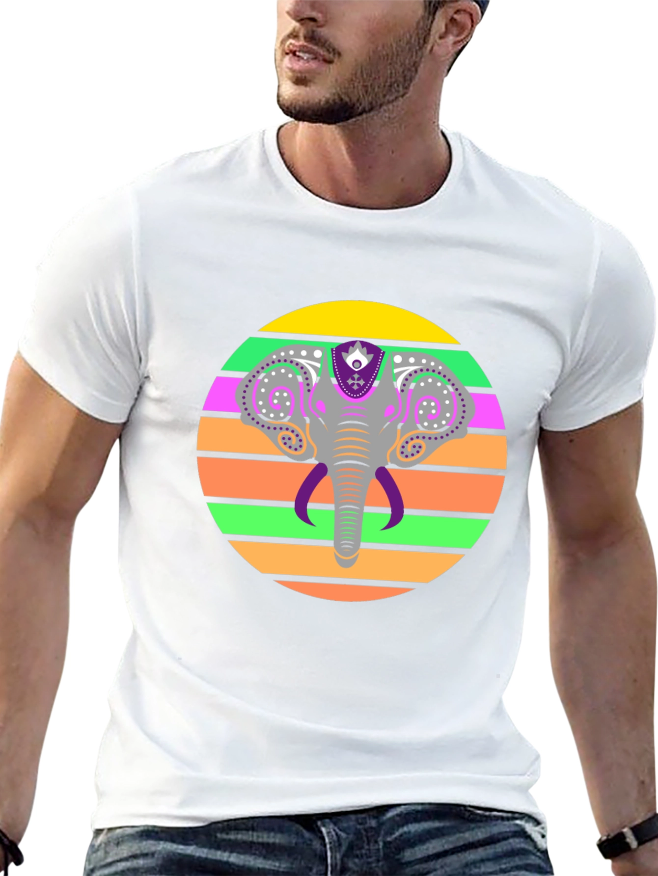 Elephant Sunset Graphic Tee - Stylish Mens Black T-Shirt