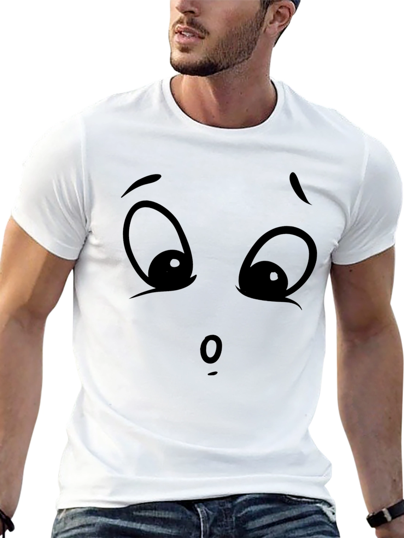Cartoon Face Graphic Tee - Expressive Black T-Shirt