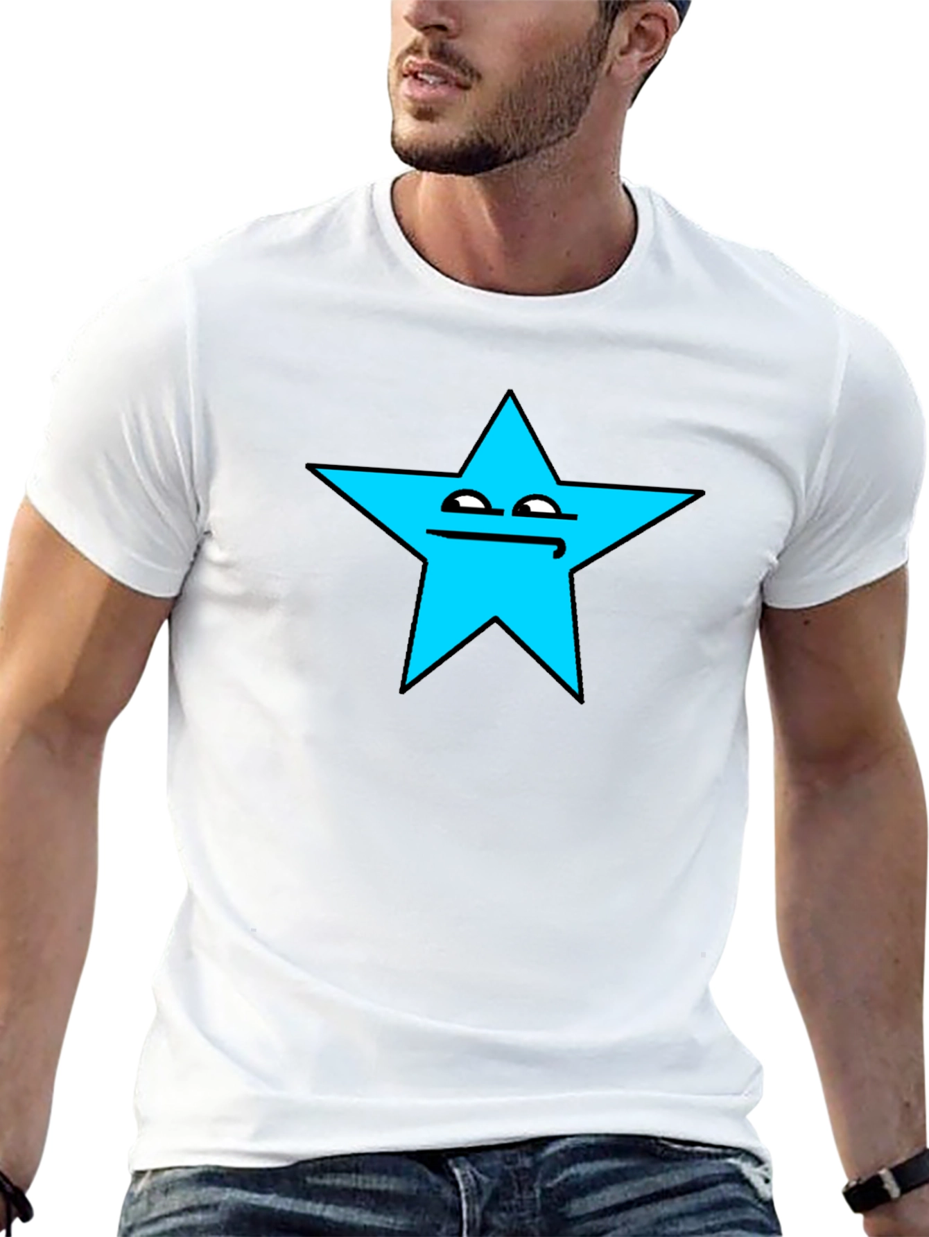 Funny Star Face Graphic T-Shirt - Black Cotton Tee