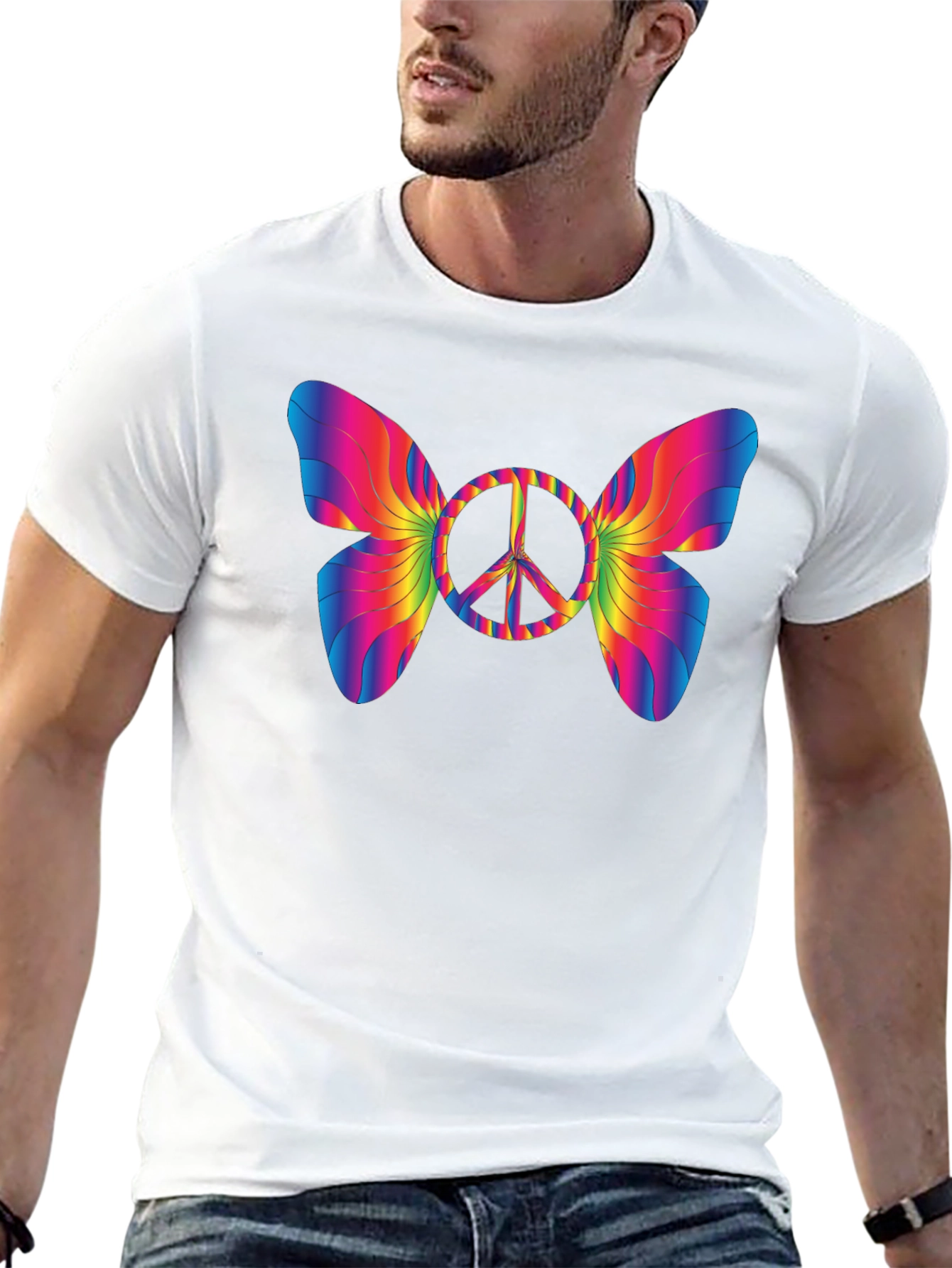 Peace Sign Butterfly Graphic T-Shirt