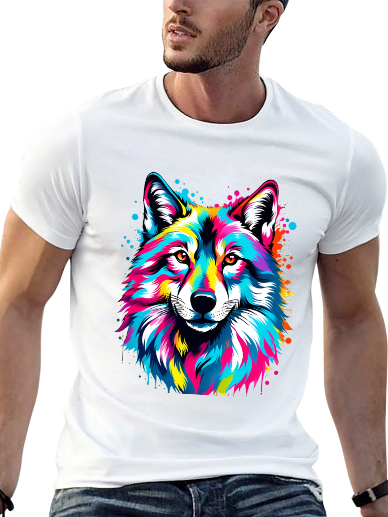 Vibrant Wolf Graphic Black T-Shirt