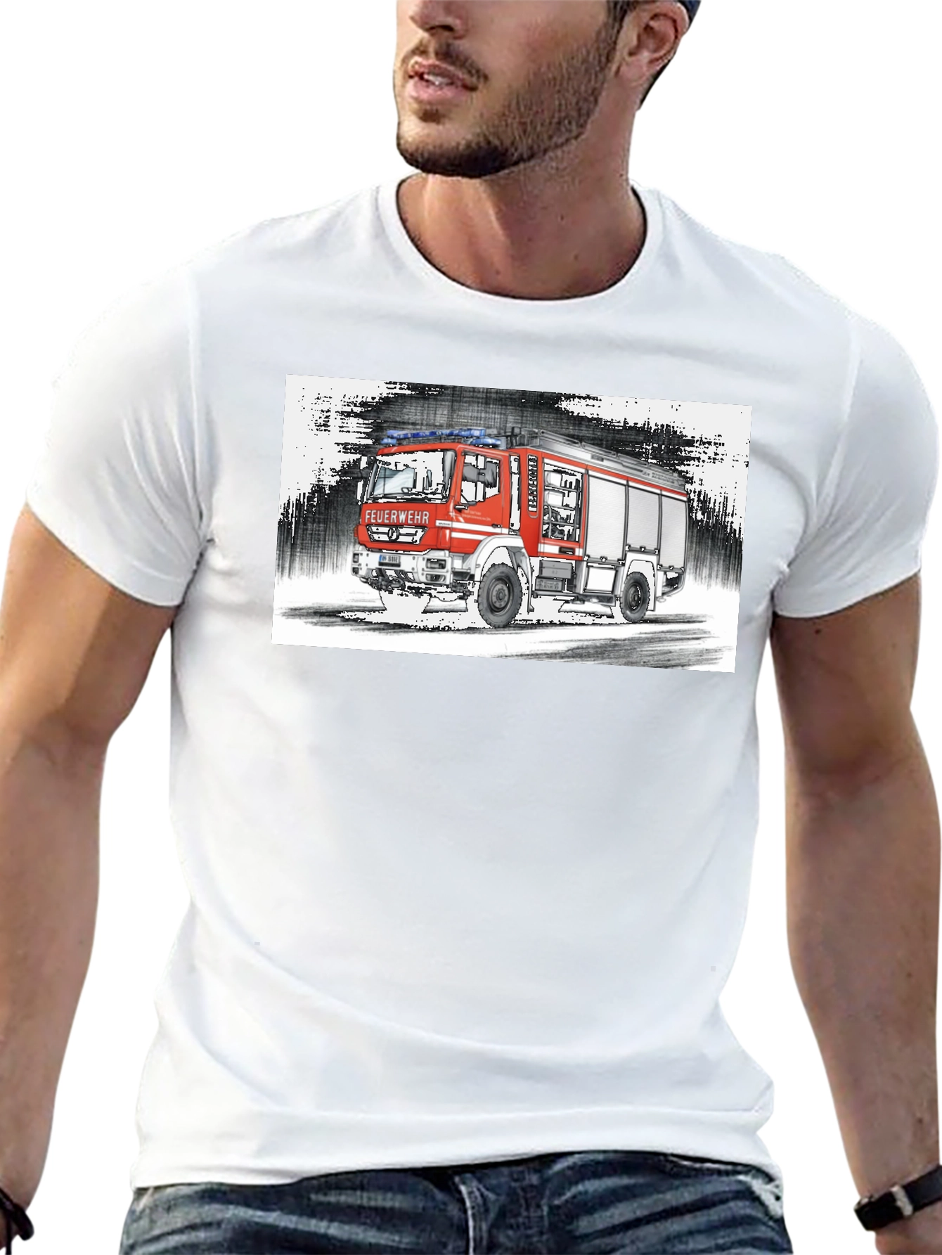 Fire Truck Graphic Tee - Black Cotton T-Shirt