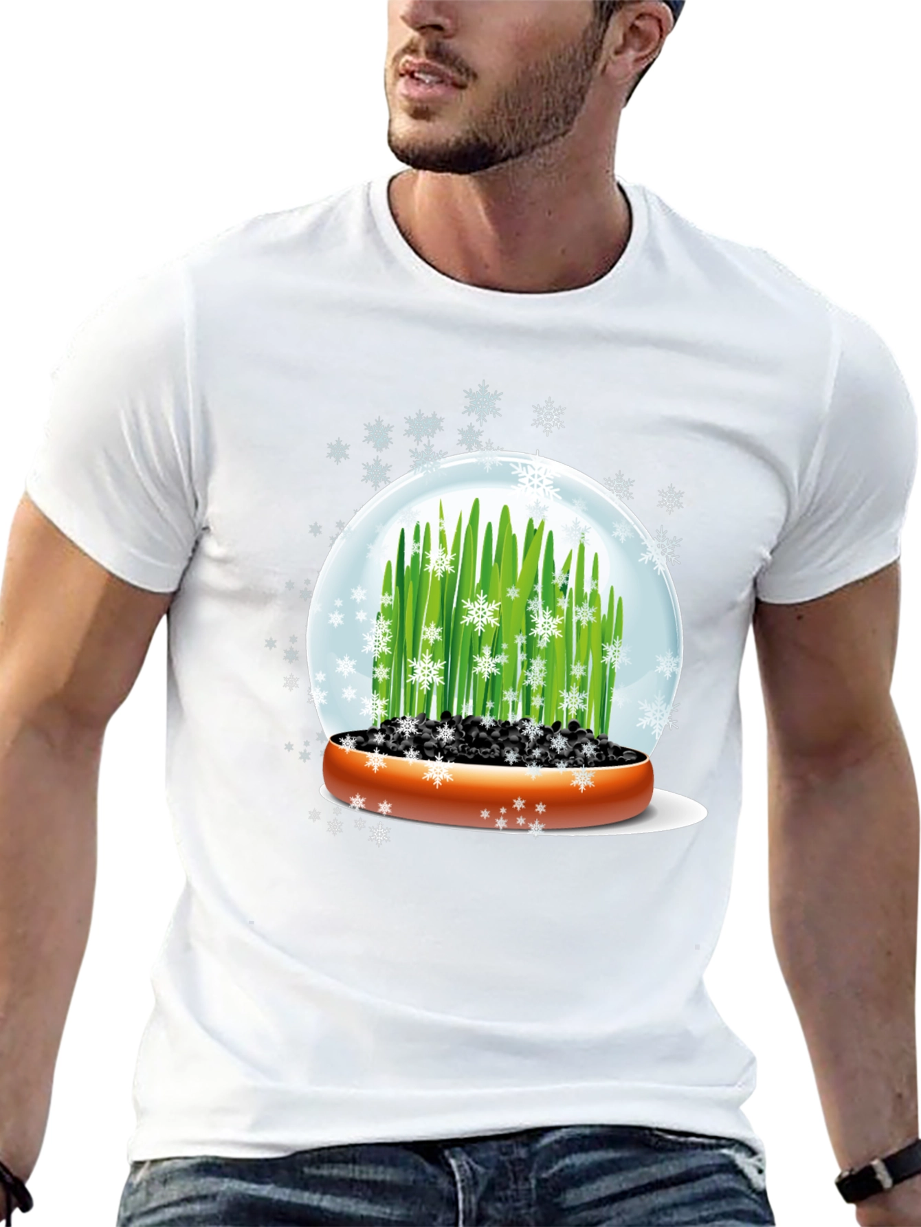 Snow Globe Wheatgrass Black T-Shirt