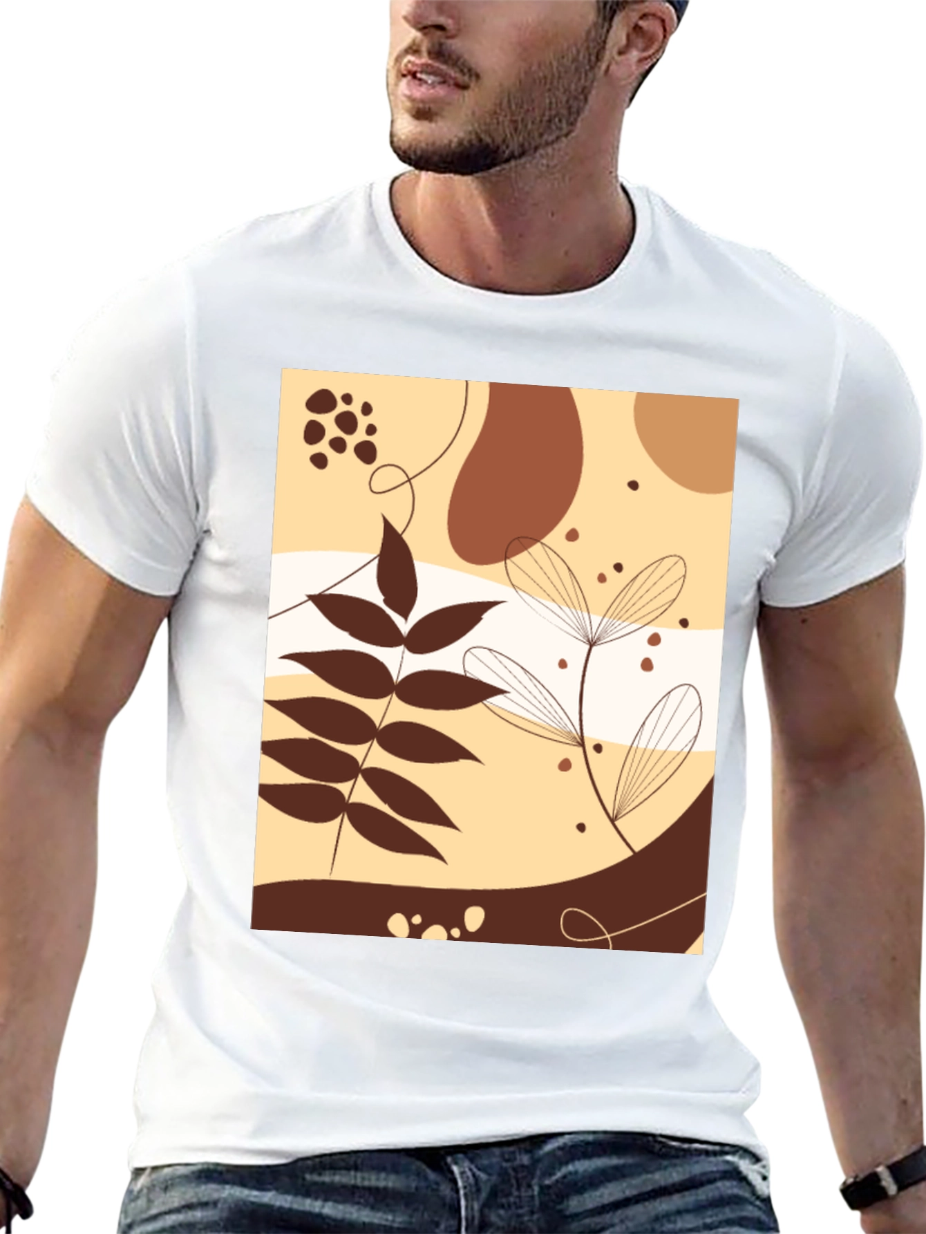 Abstract Botanical Graphic Black T-Shirt