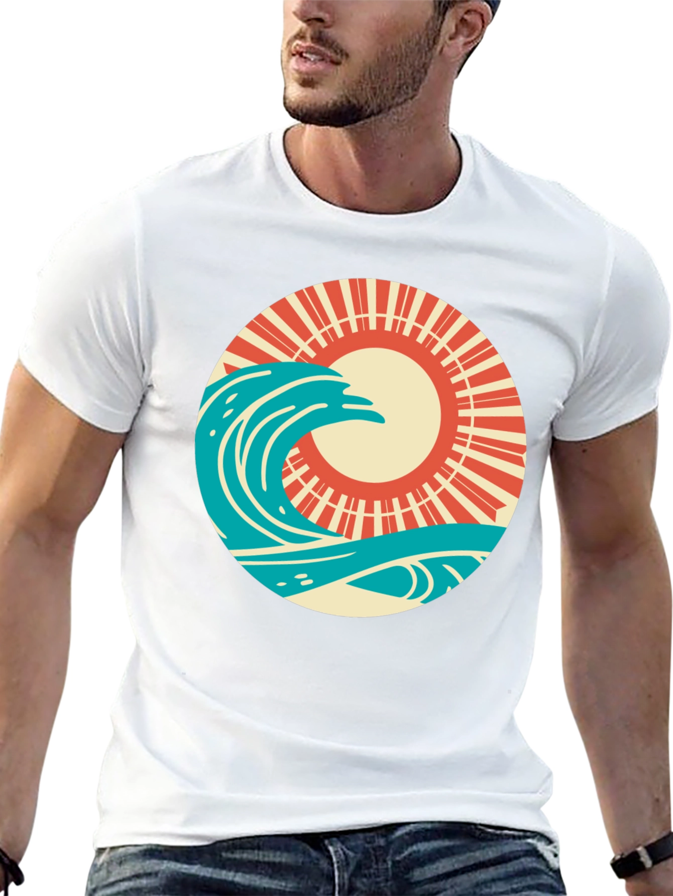 Retro Wave and Sun Graphic T-Shirt