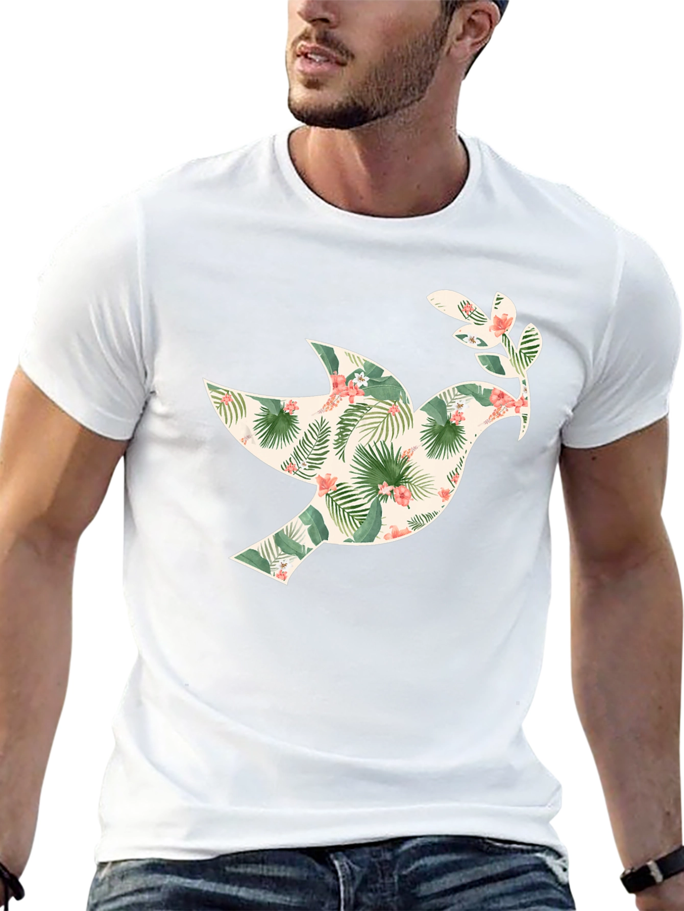 Tropical Dove Graphic Tee - Mens Black T-Shirt