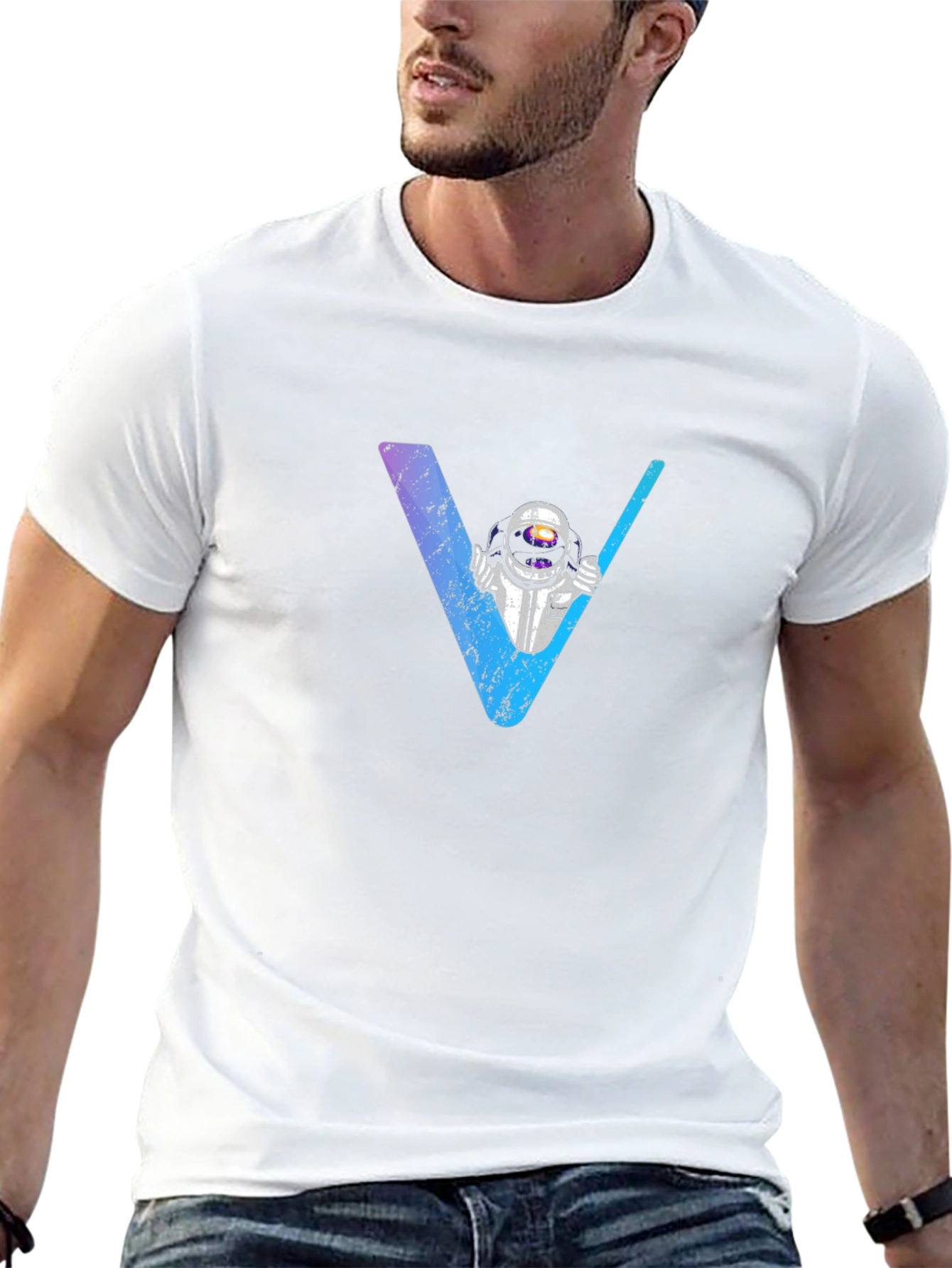 Astronaut V-Neck Graphic T-Shirt - Space Explorer Tee
