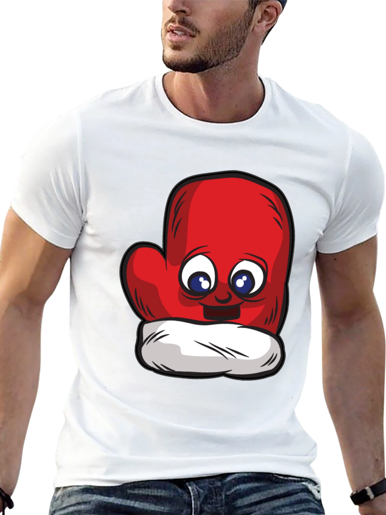 Cute Mitten Cartoon Graphic Black T-Shirt