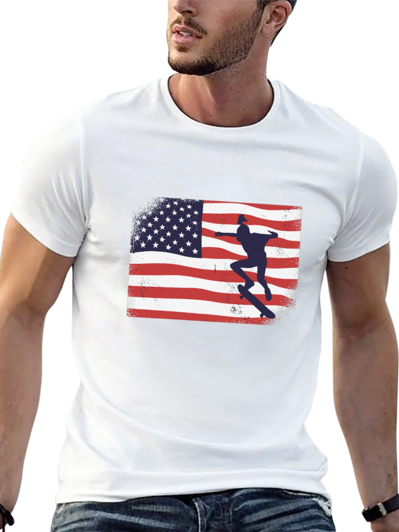American Flag Skateboarder Graphic T-Shirt