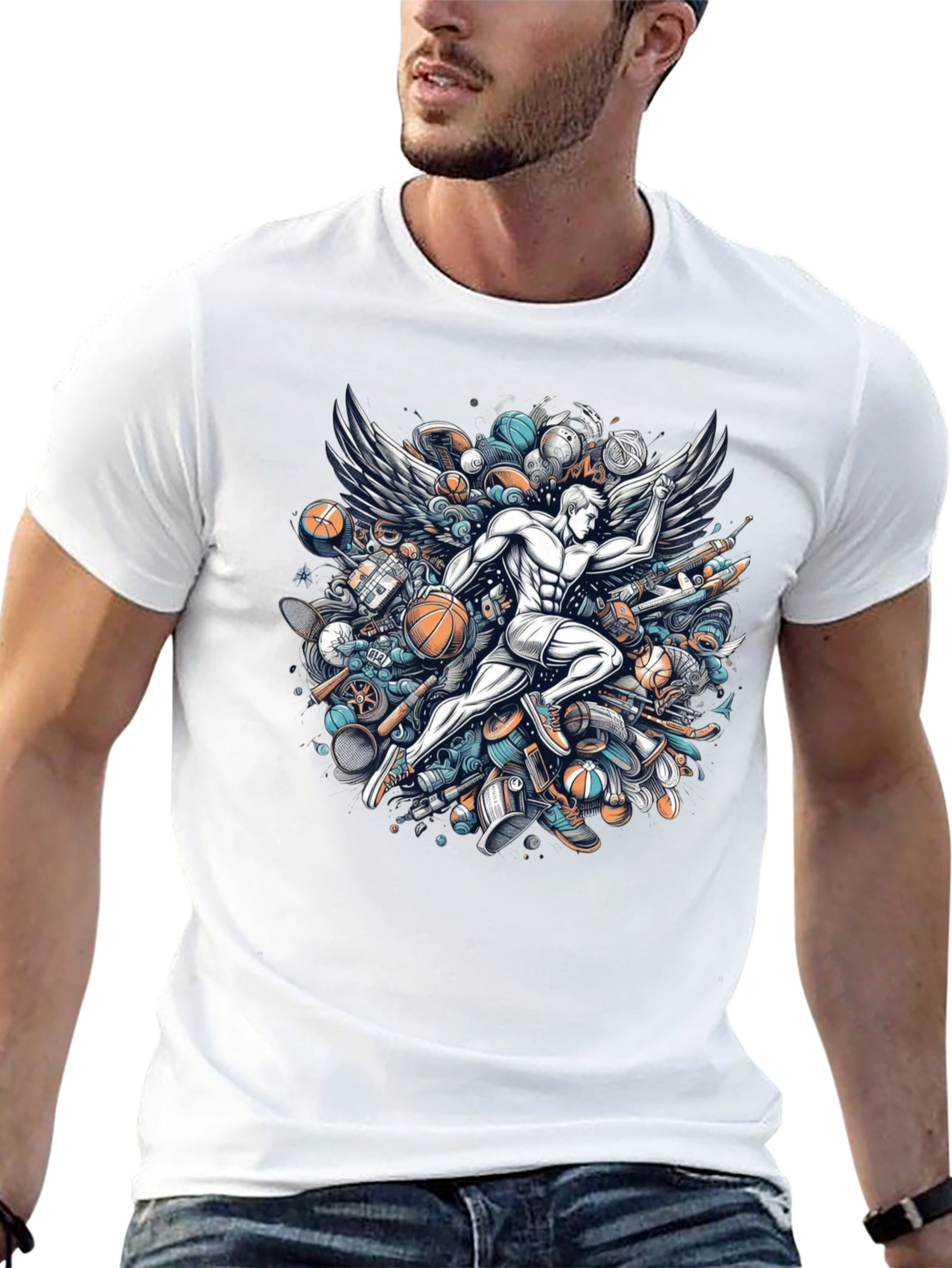 Winged Athlete Graphic Tee - Sports Inspired Design