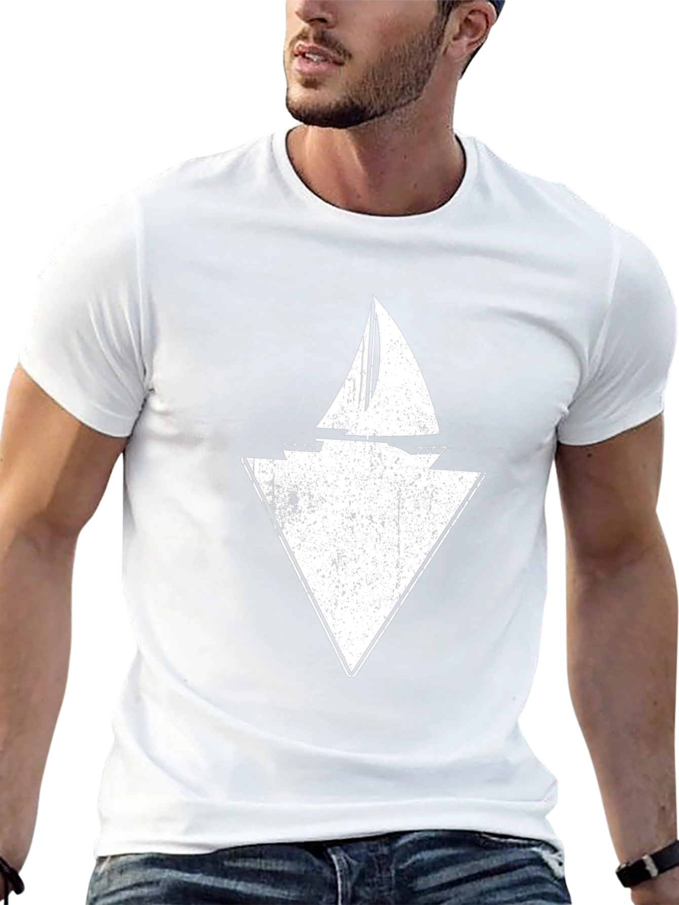Sailboat Triangle Graphic Tee - Black Cotton