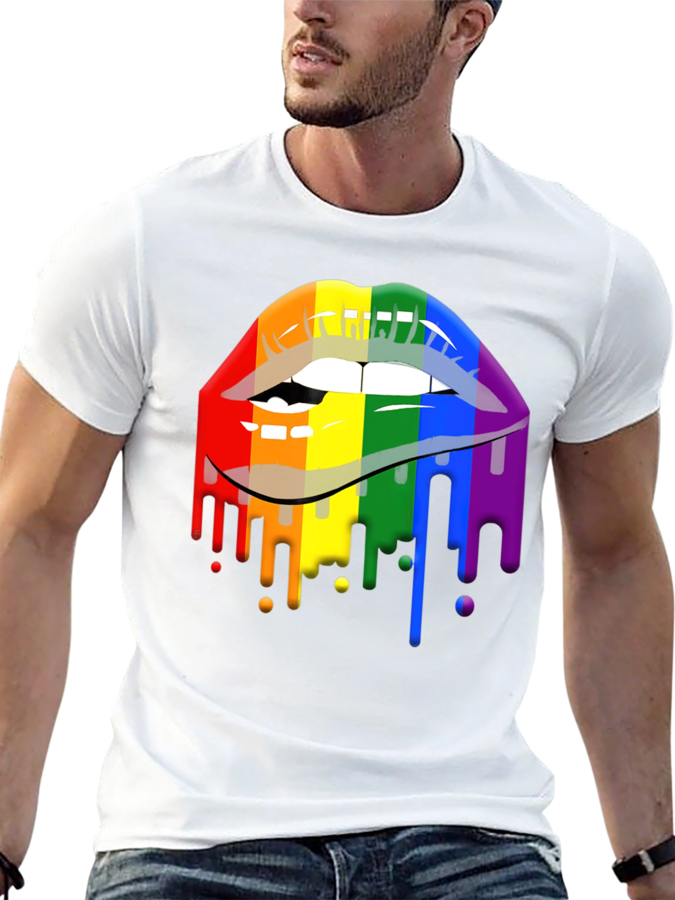 Pride Lips Graphic Tee - Rainbow Drip Design