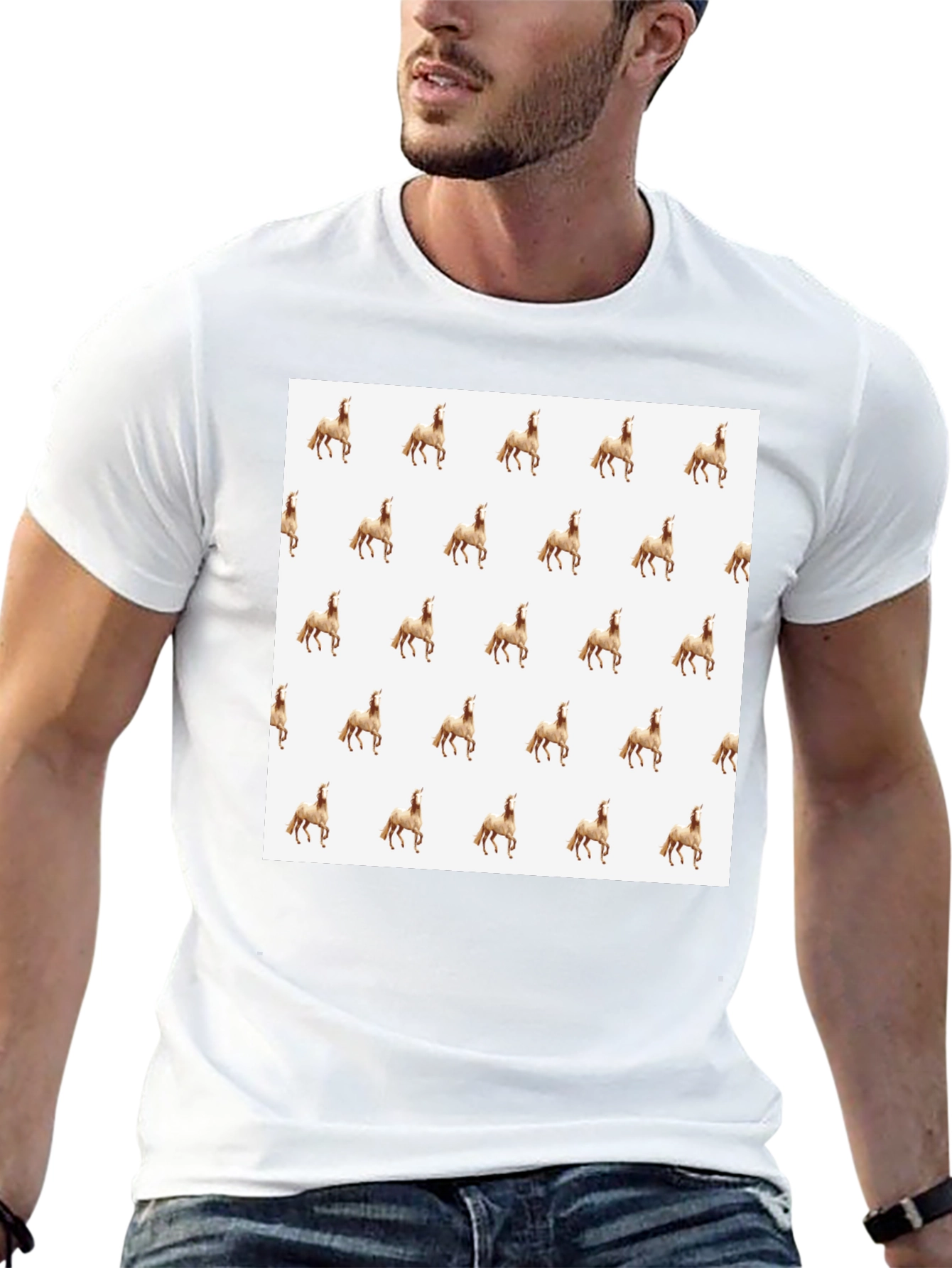 Patterned Horse T-Shirt - Black Unique Print Tee