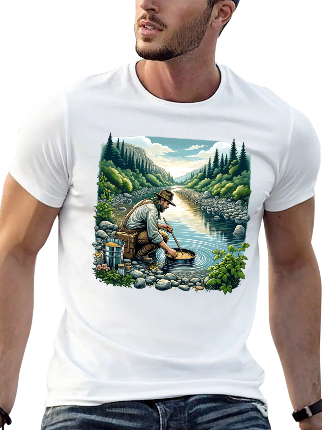Gold Panning Graphic Tee - Nature Adventure Shirt