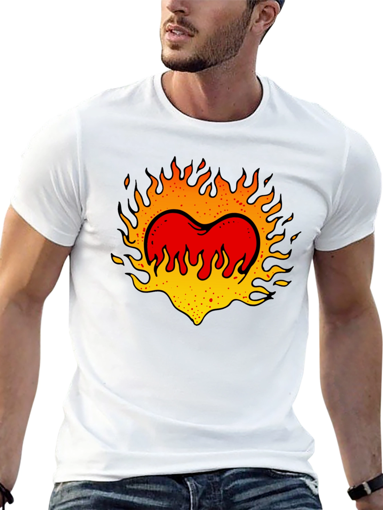 Flaming Heart Graphic Tee - Cool Casual Style