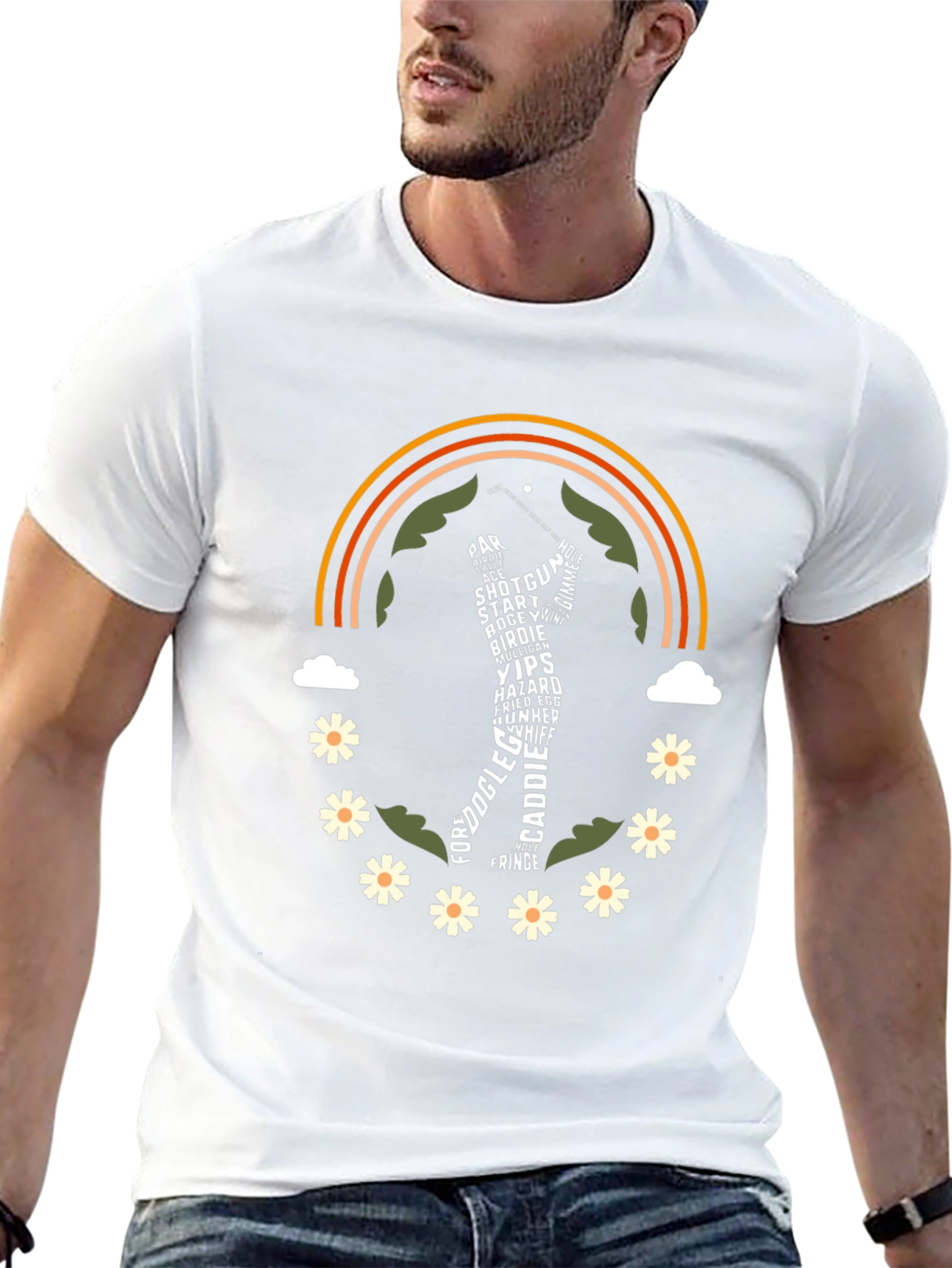 Golf Word Art Rainbow Graphic Tee