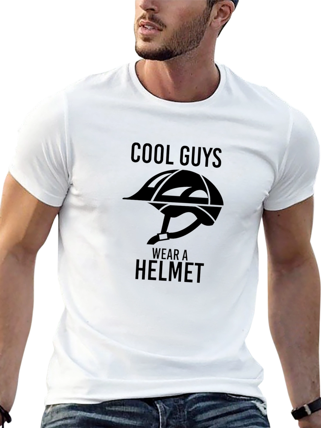 Cool Guys Wear A Helmet Black Graphic Tee