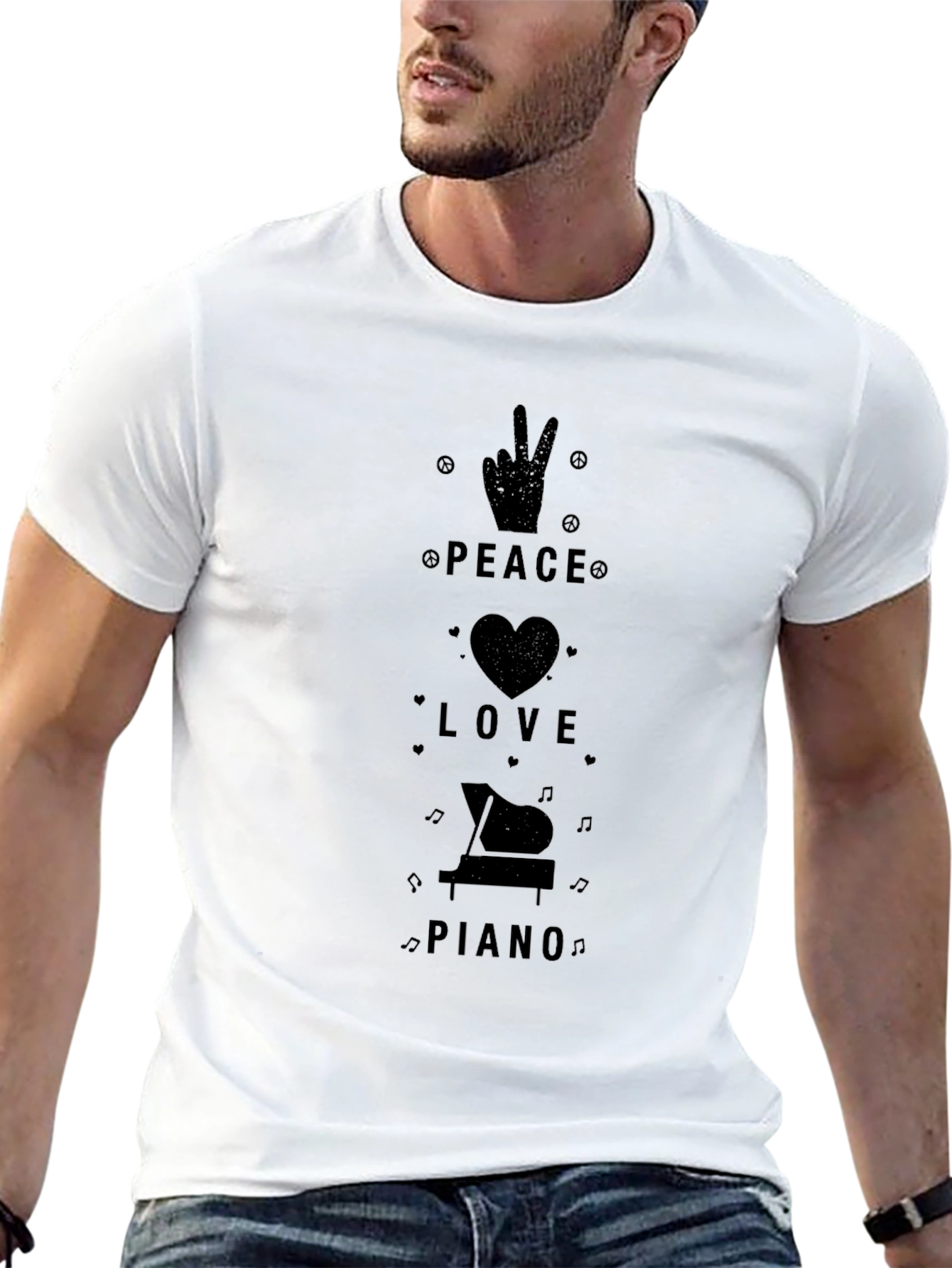 Peace Love Piano Black Graphic Tee