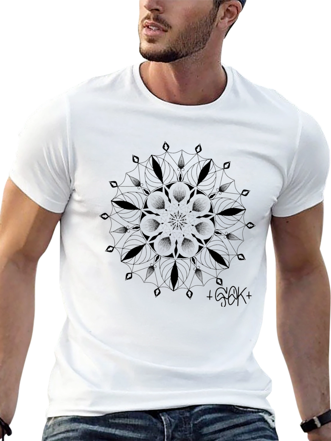 Geometric Mandala Graphic Black T-Shirt